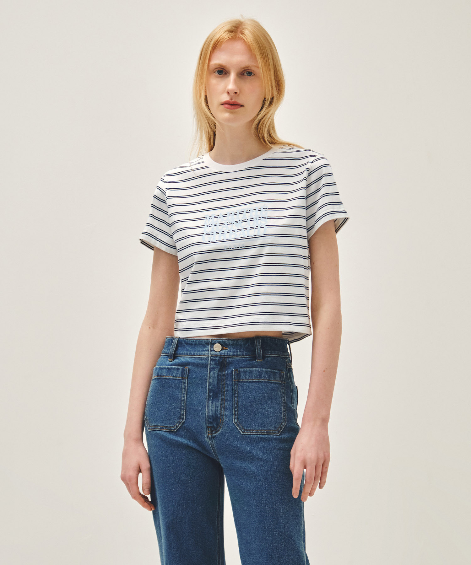 【隨時截單！限時優惠預訂】 MARITHE FRANCOIS GIRBAUD W CLASSIC LOGO CROP TEE - 間條短款（3色）
