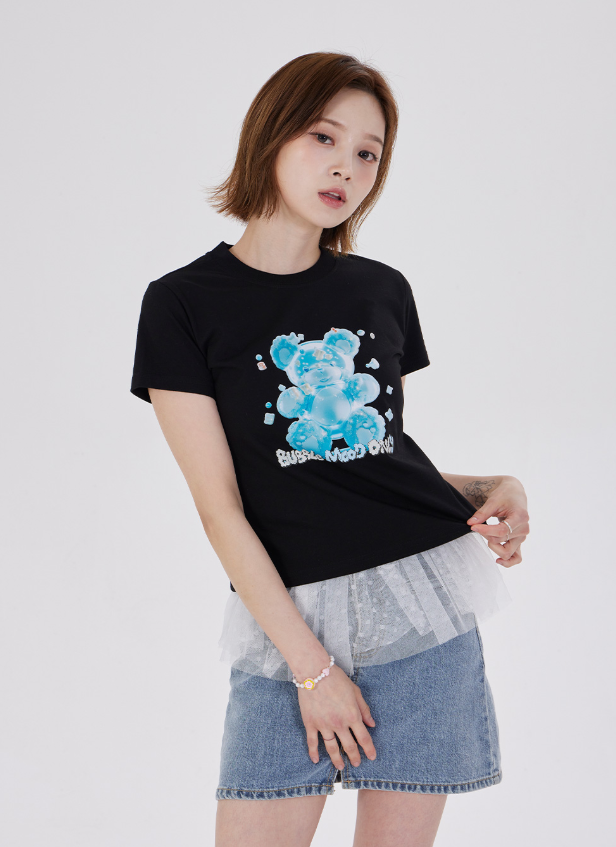 韓國代購 棒棒糖 夏日女款TOP  COTTON CANDY BEAR SEMI CROP T-SHIRT