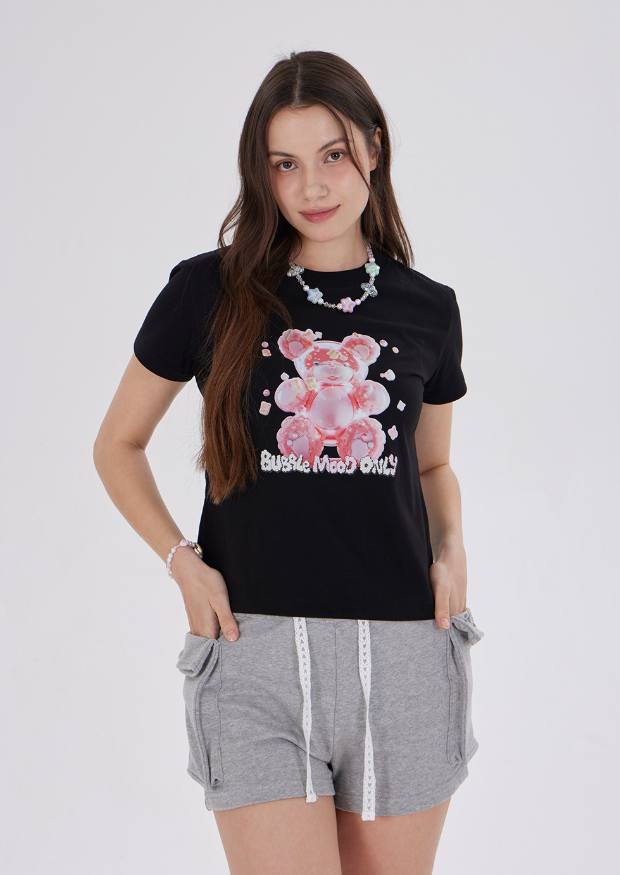 韓國代購 棒棒糖 夏日女款TOP  COTTON CANDY BEAR SEMI CROP T-SHIRT