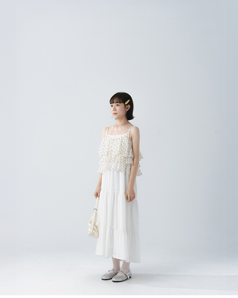 All-over flocked heart multi-layered ruffle vest - Apricot【01099817】in stock+pre-order