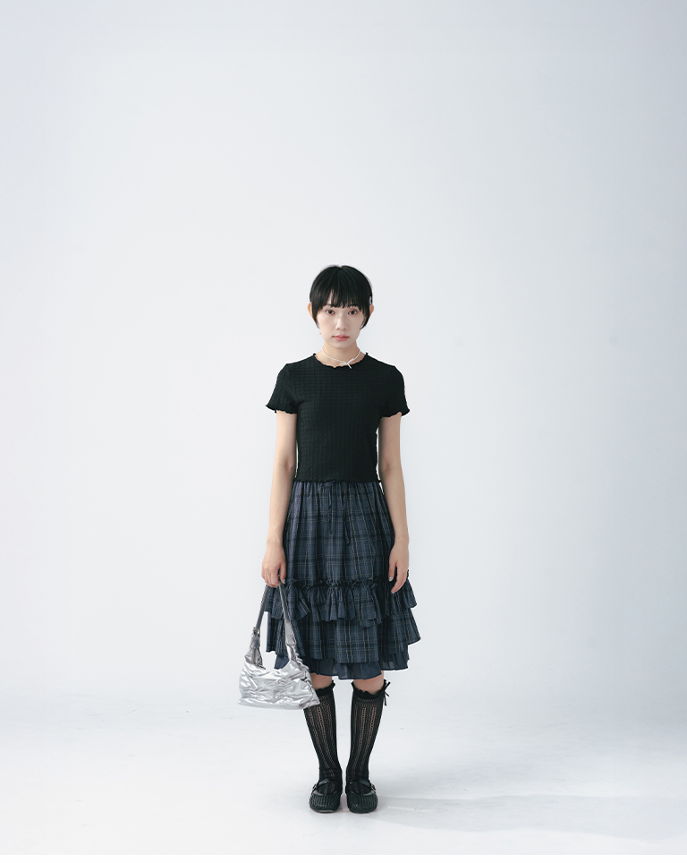 Plaid multi-layered ruffled five-quarter skirt【03010953】in stock+pre-order