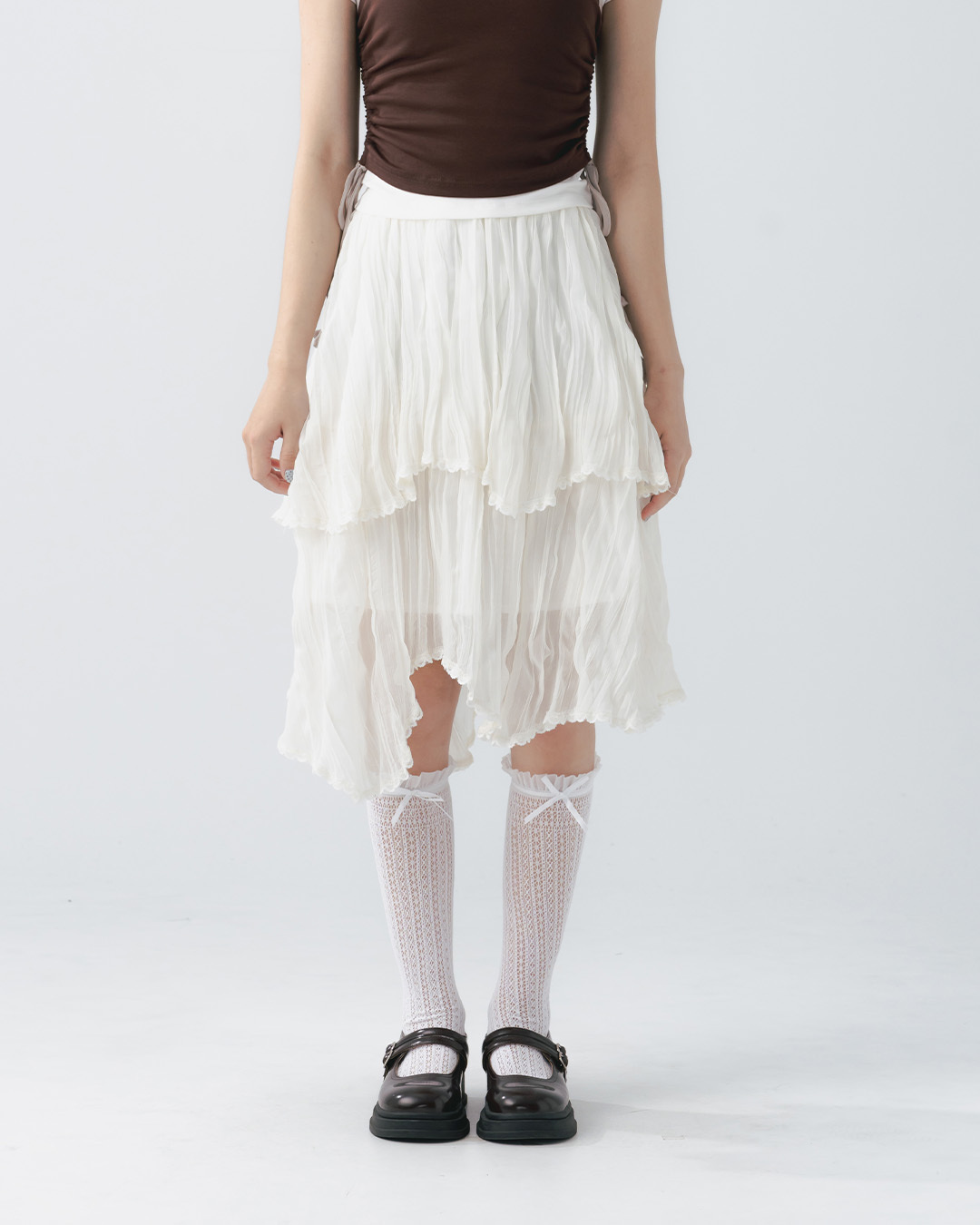 Irregular ruffle pattern midi skirt, available in two colors.【03021768】in stock+pre-order