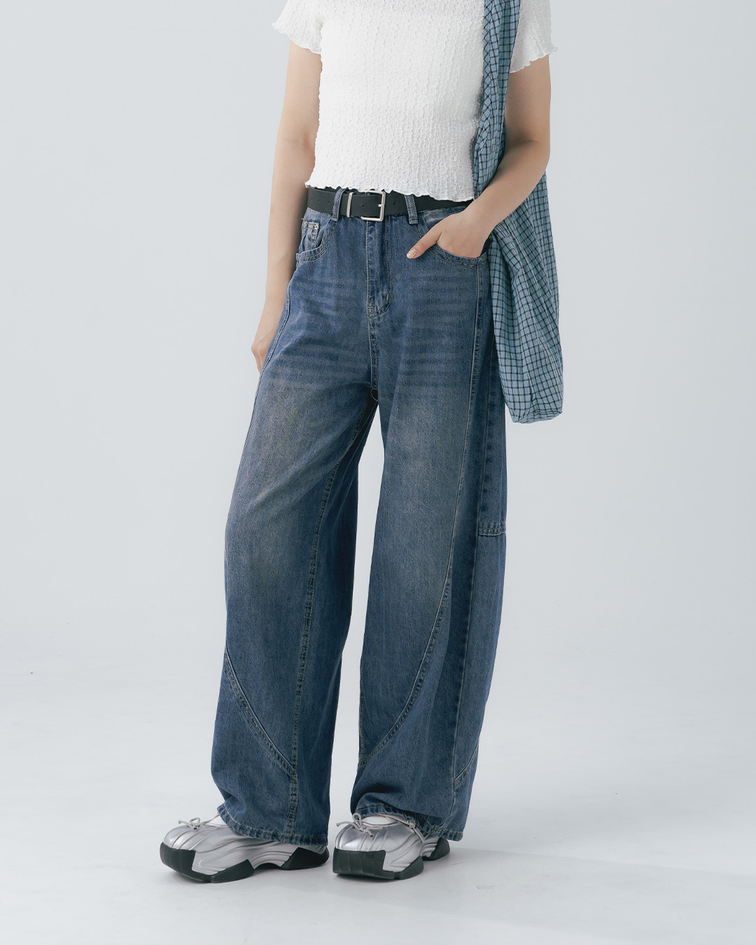 Vintage washed scimitar jeans with belt S/M/L【04011890】in stock+pre-order