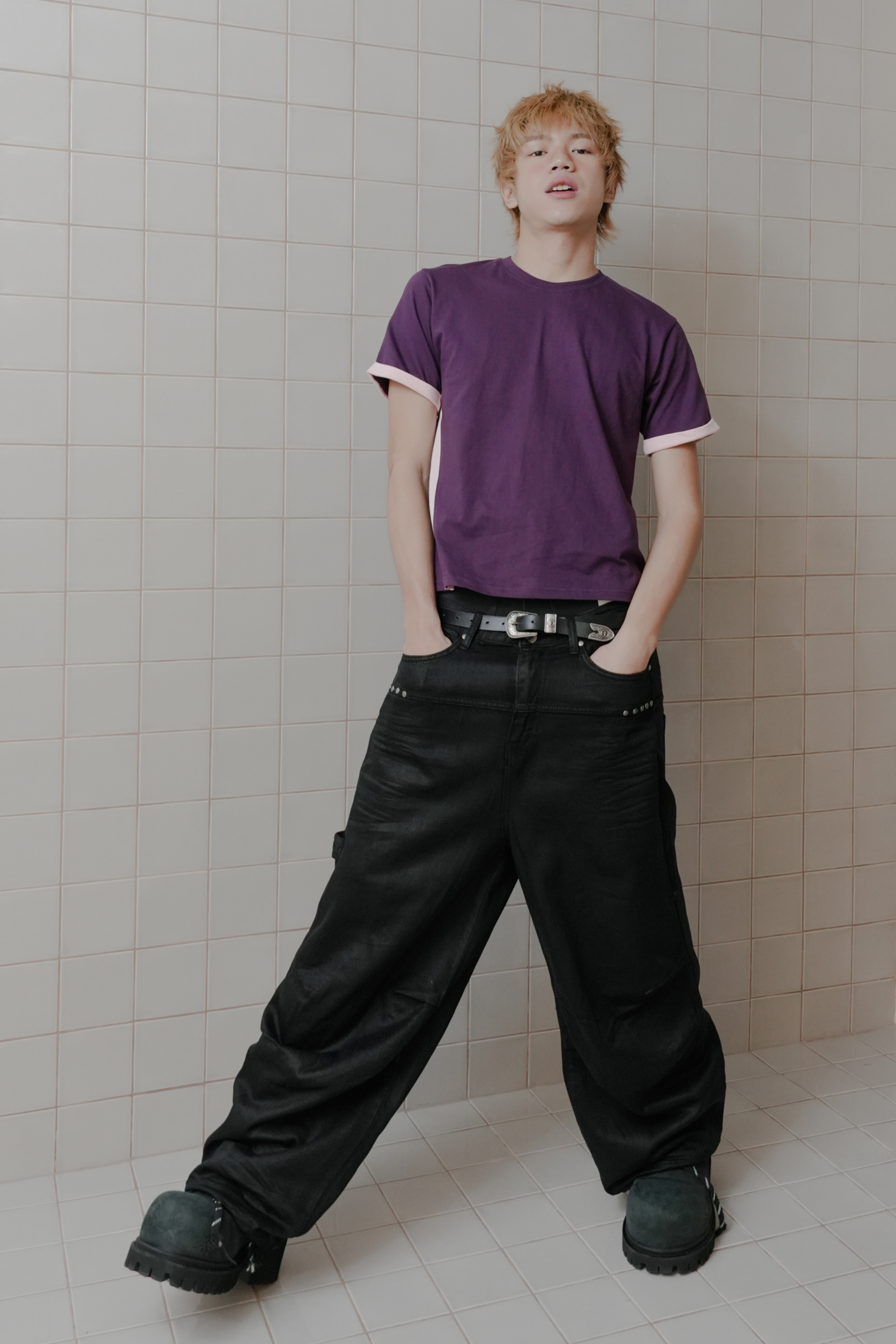clo layered color block tee #上衣