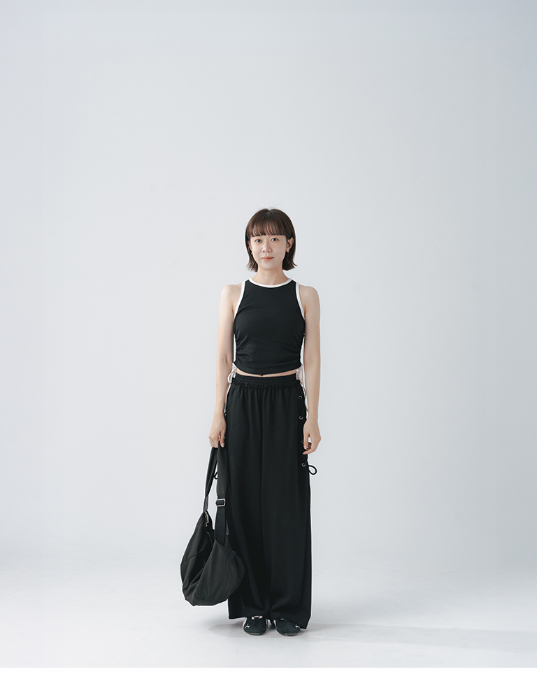 Side-cross strap design cotton pants, available in two colors.【04020588】in stock+pre-order