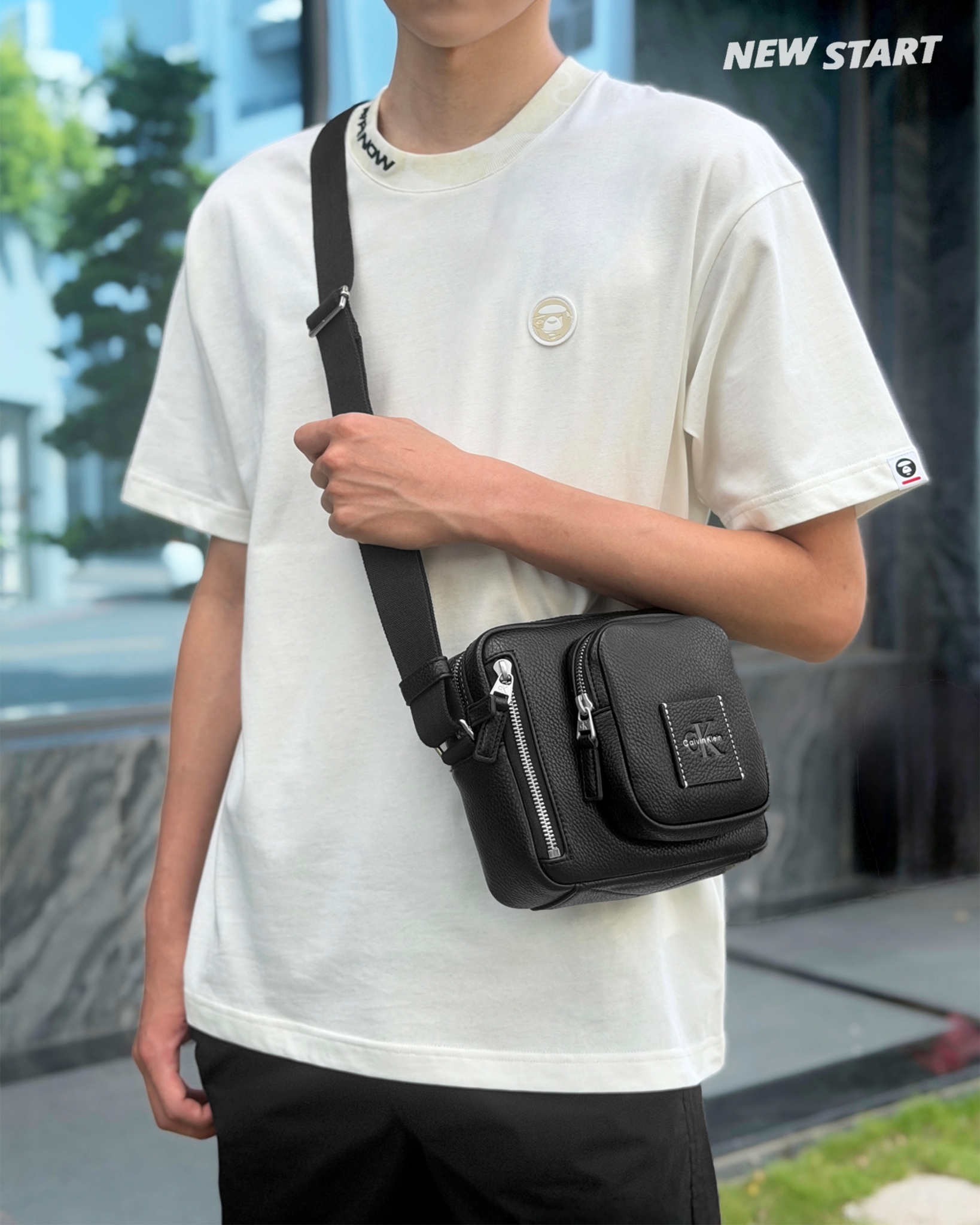Calvin Klein CK 經典皮標 側拉鍊 斜背包 方包 相機包