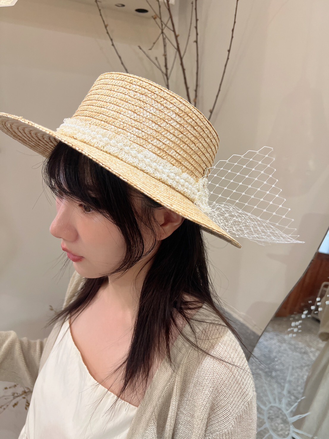 0708隱藏款。織帶珠花麥稈草帽