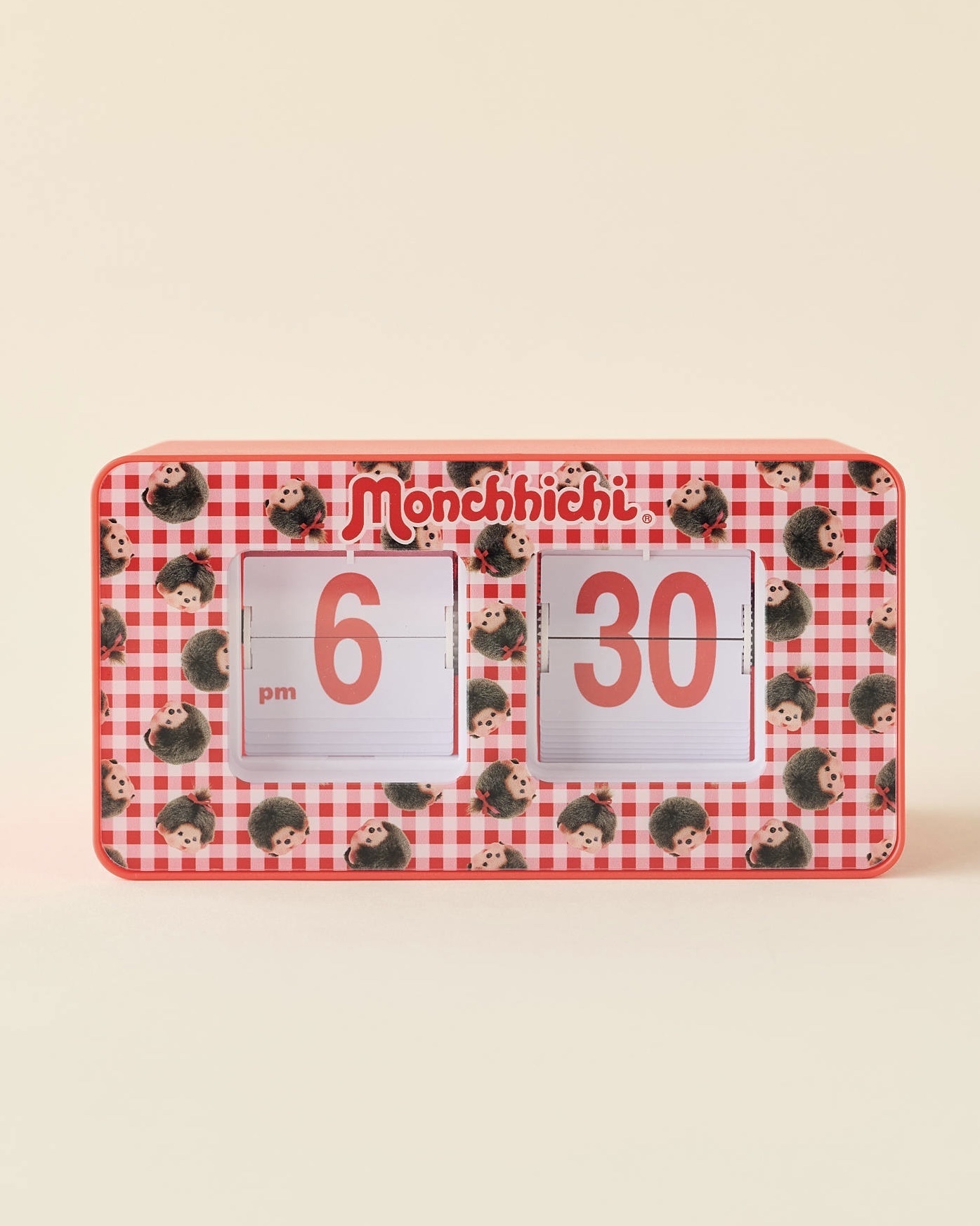 Monchhichi 蒙奇奇 翻頁電子鐘 時鐘 紅格紋