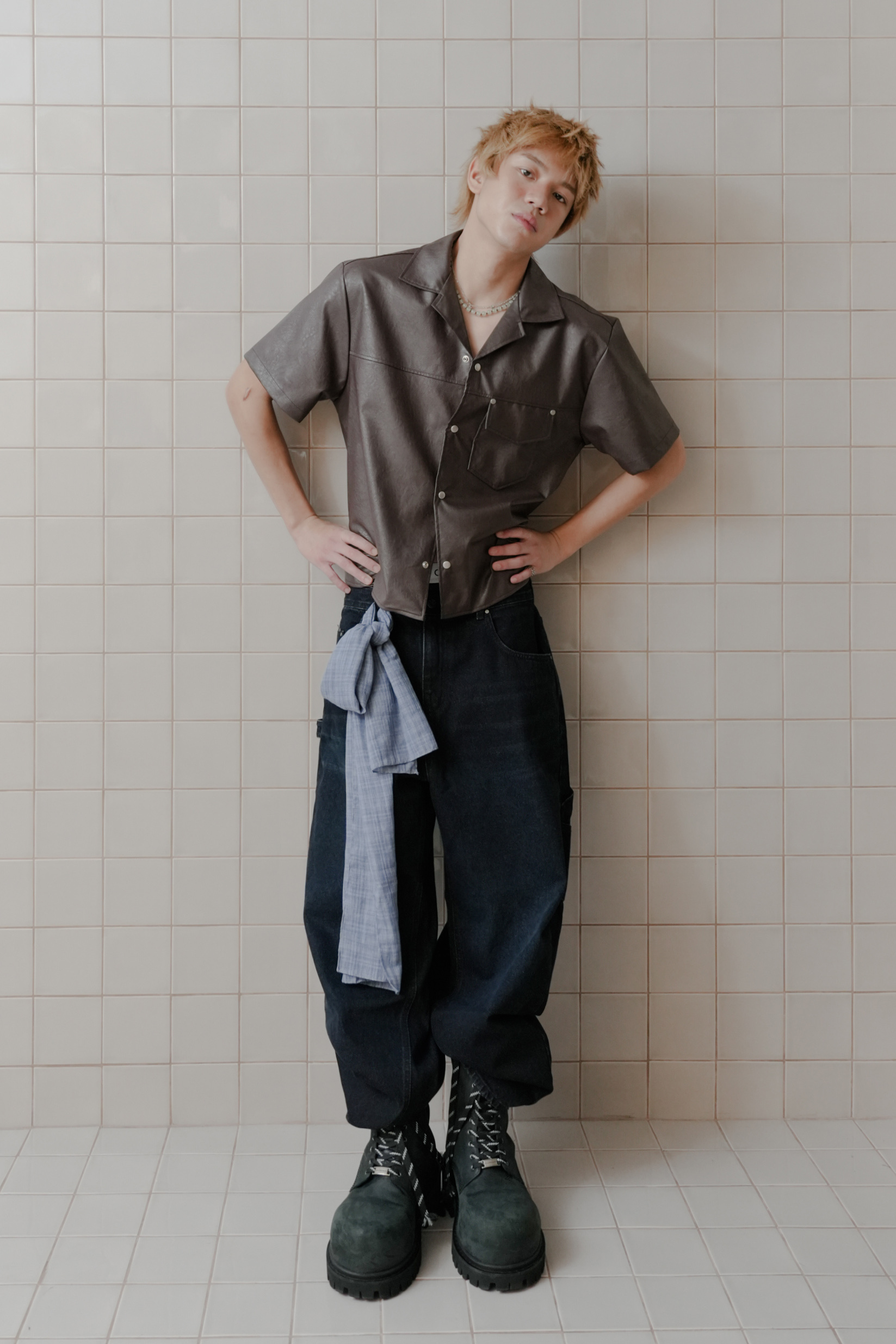 salin leather short sleeve shirt #襯衫