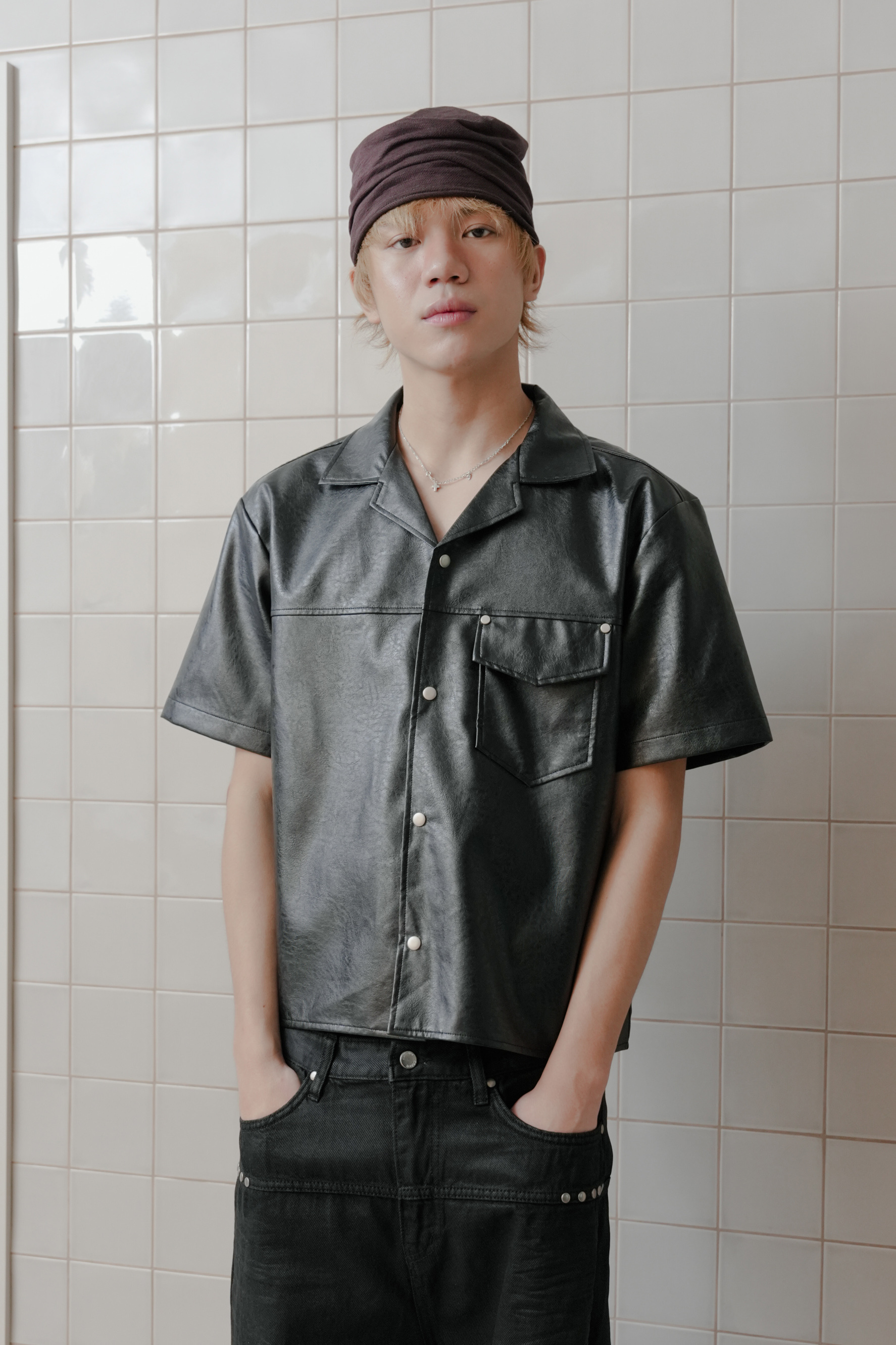 salin leather short sleeve shirt #襯衫
