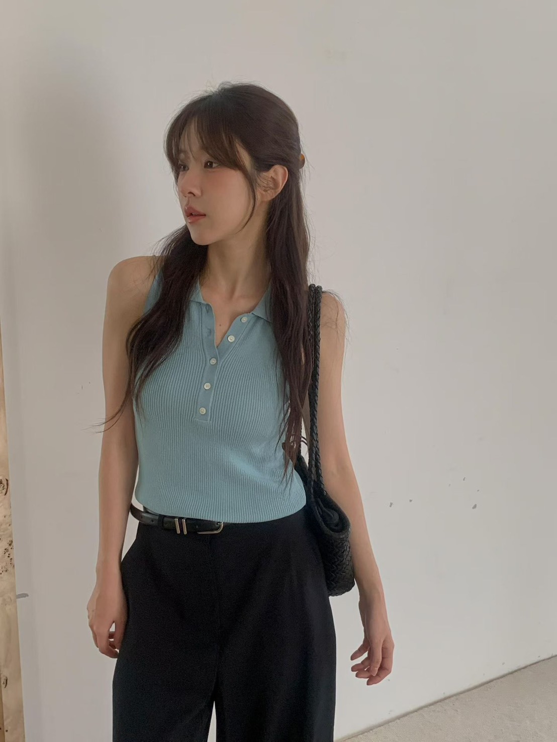 開釦有領針織POLO背心