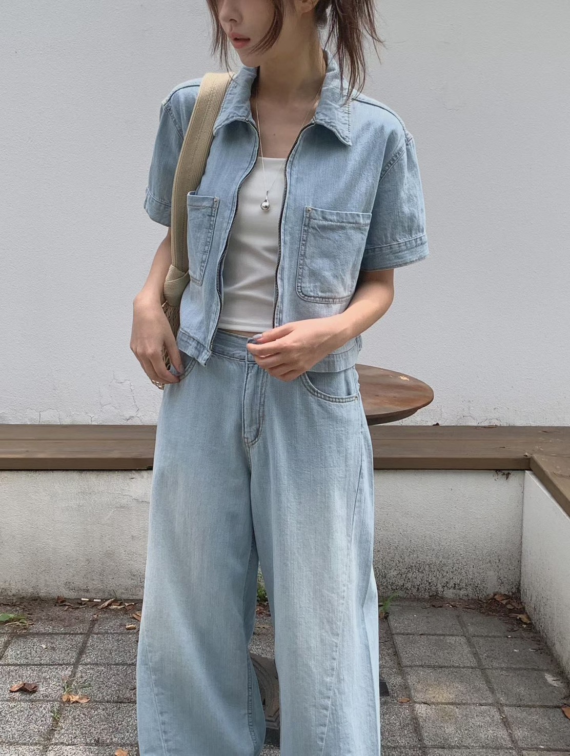 拉鍊口袋牛仔短外套