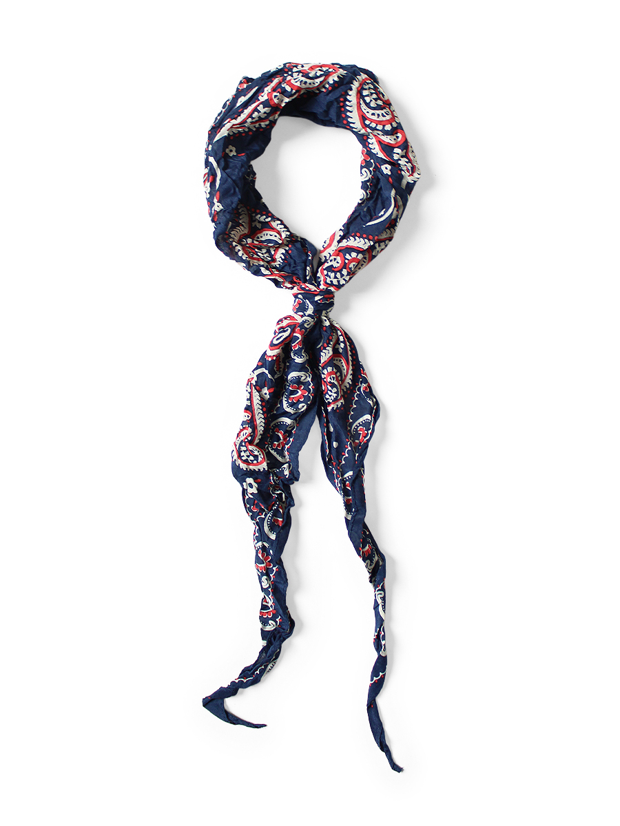 2026SS KAPITAL Washed silk neckerchief 皺褶 絲質 Sambo 佩斯利 花紋 方巾 圍巾 領巾 EK1906XM