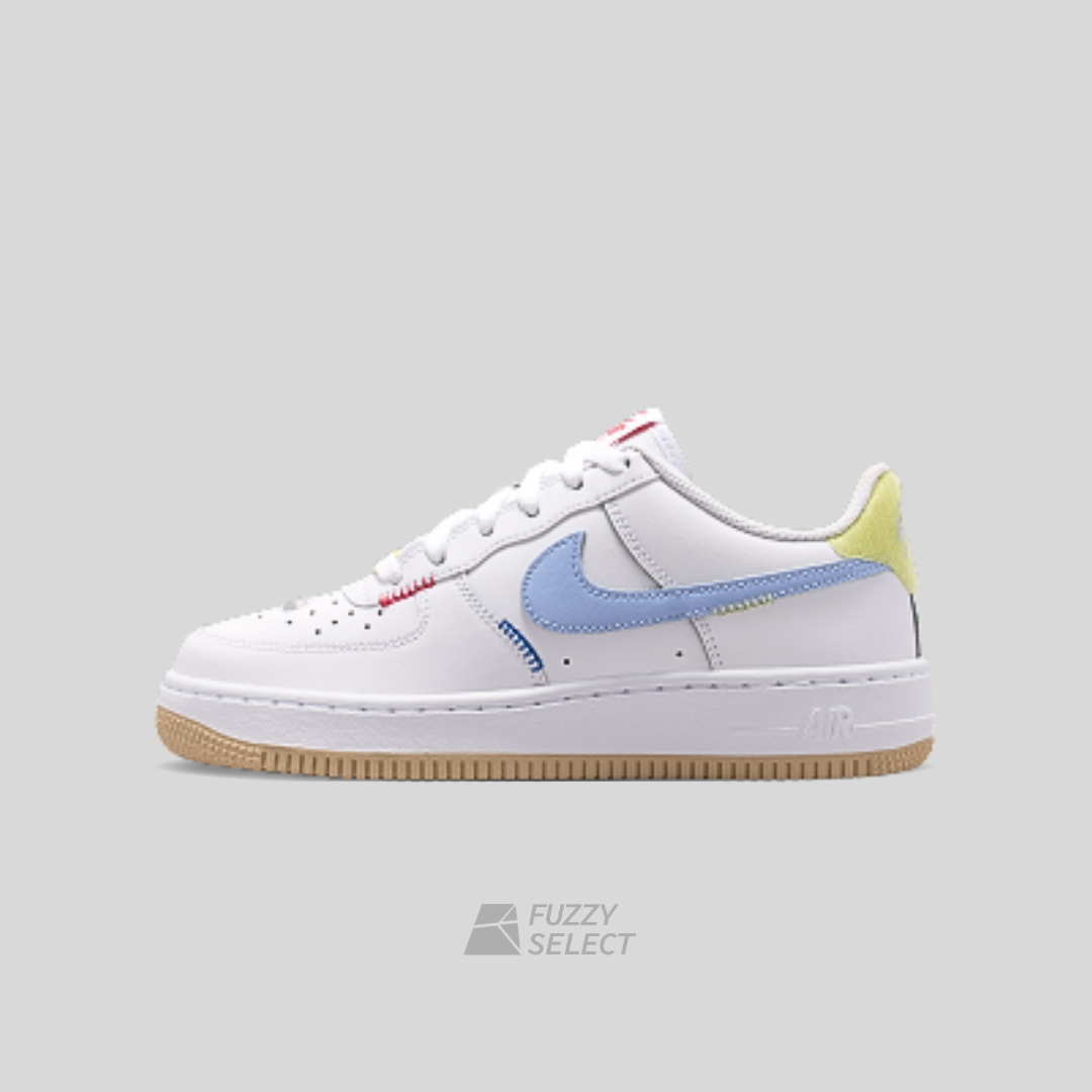 【逢甲 FUZZY】Nike Air Force 1 GS "Aluminum" 縫線 繽紛 白藍黃 IW2031-141