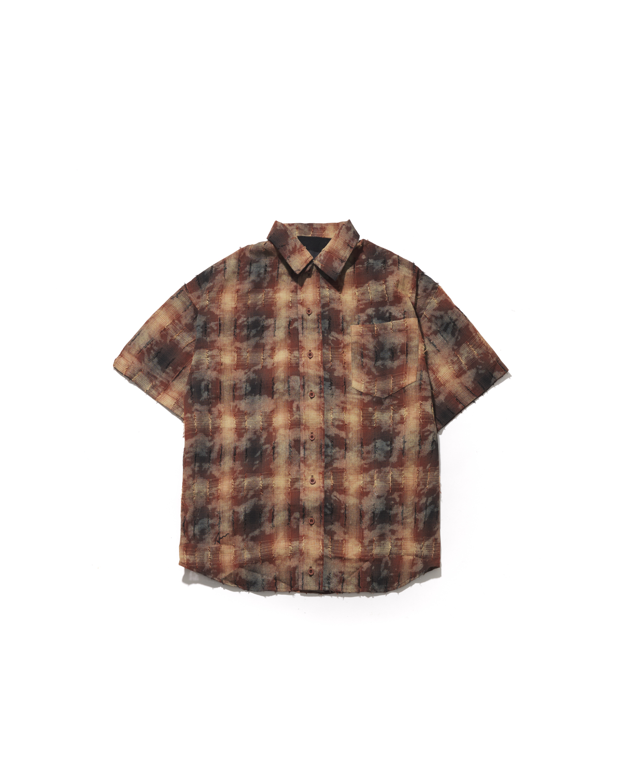 AES RECONSTRUCTED SCYTHE WASHED DISTRESSED PLAID SHIRT