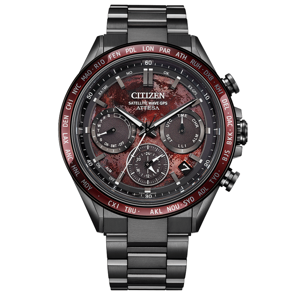 萬年鐘錶 - Citizen 星辰錶 Attesa 限量款F950神秘血月超級鈦GPS衛星光動能電波計時男錶 CC4077-71Z 錶徑44.6MM