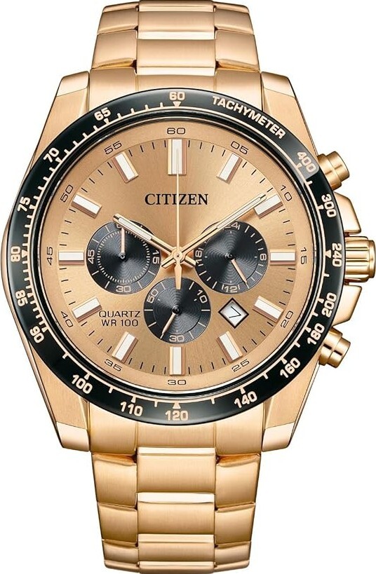 萬年鐘錶 - Citizen 星辰錶  玫瑰金運動三眼計時不鏽鋼男錶 AN8236-52P 錶徑44MM