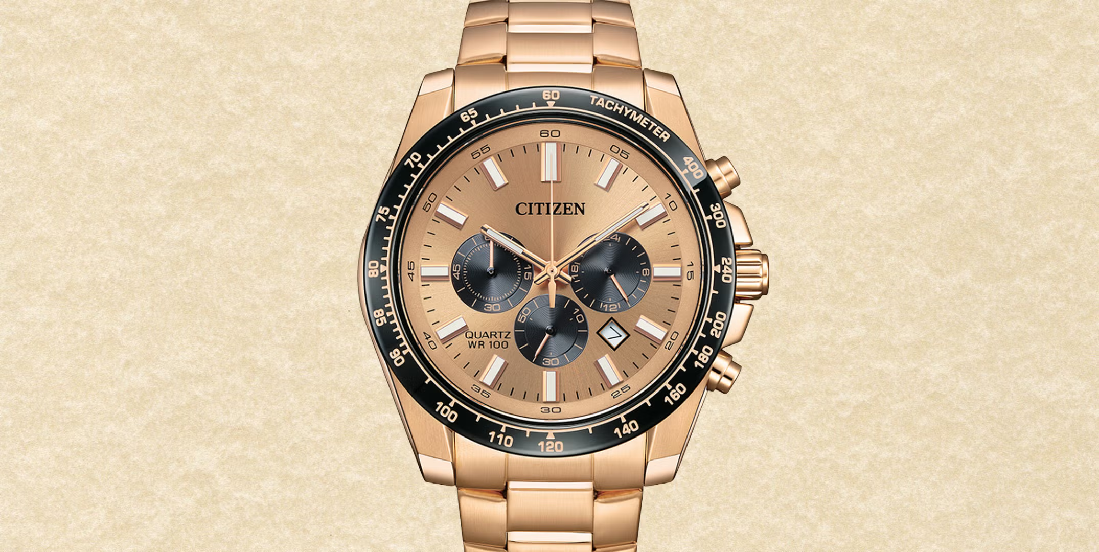 萬年鐘錶 - Citizen 星辰錶  玫瑰金運動三眼計時不鏽鋼男錶 AN8236-52P 錶徑44MM