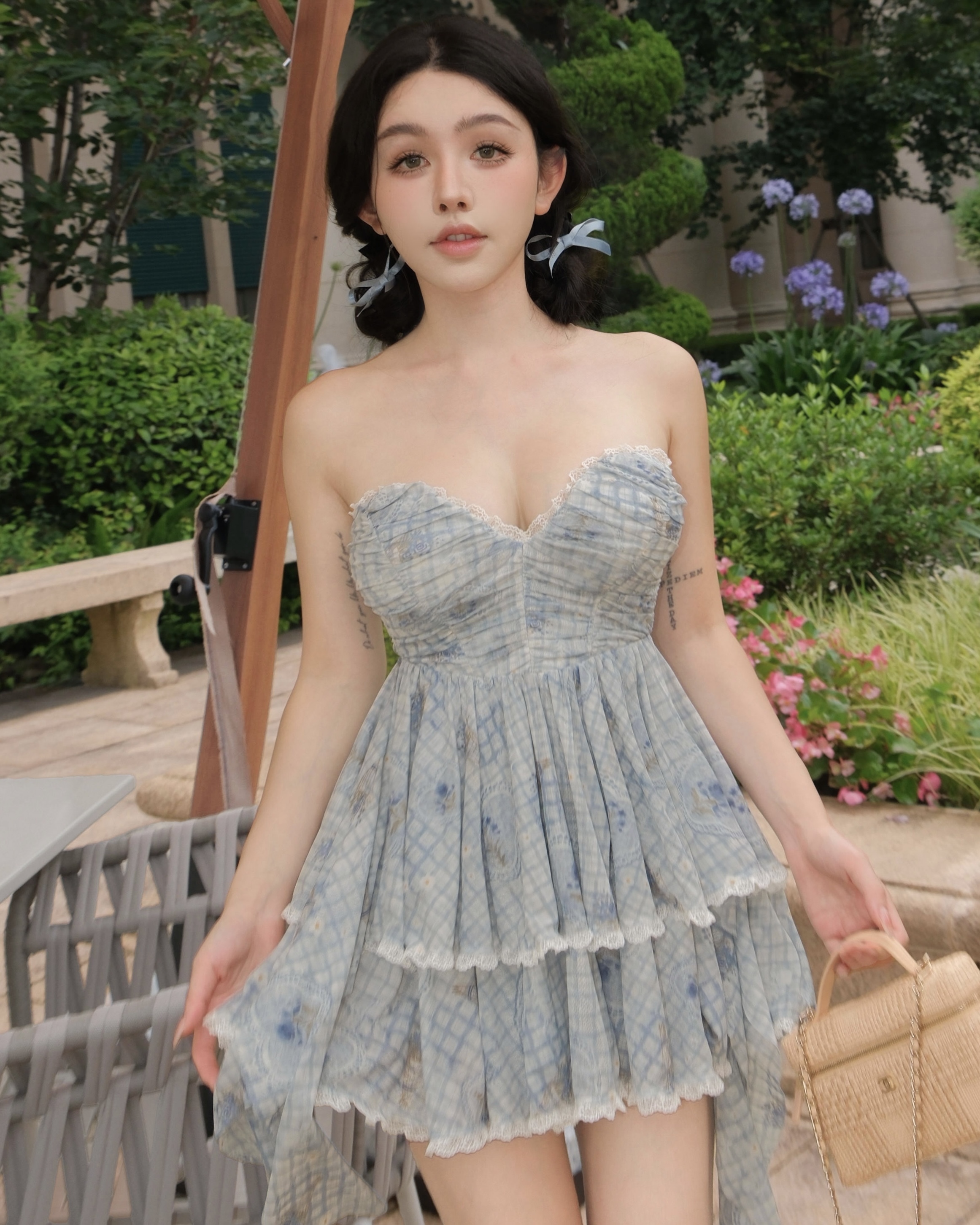 訂製-蘿莉愛心網紗蕾絲層次傘洋