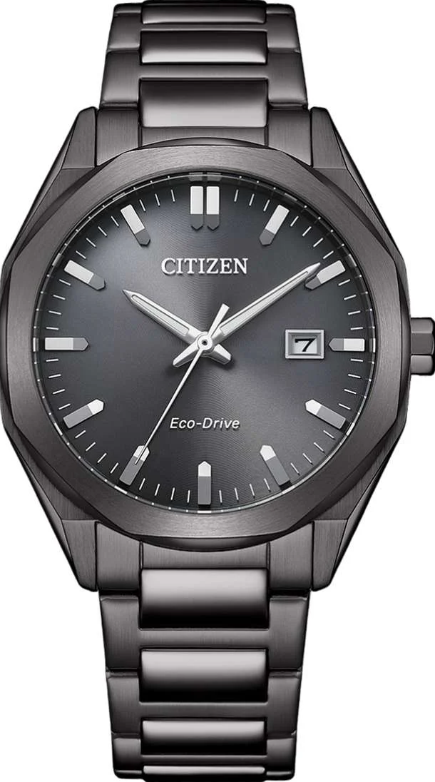 萬年鐘錶 - Citizen 星辰錶  光動能系列  經典八角錶殼全黑不鏽鋼男錶 BM7625-80H 錶徑38MM
