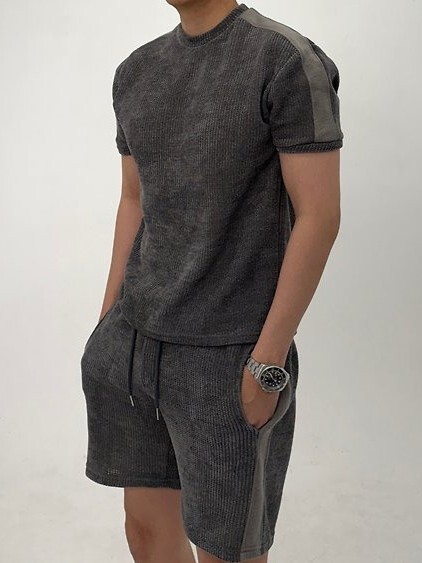 Velvet waffle short-sleeved shorts set
