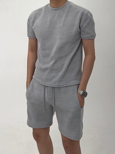 Velvet waffle short-sleeved shorts set