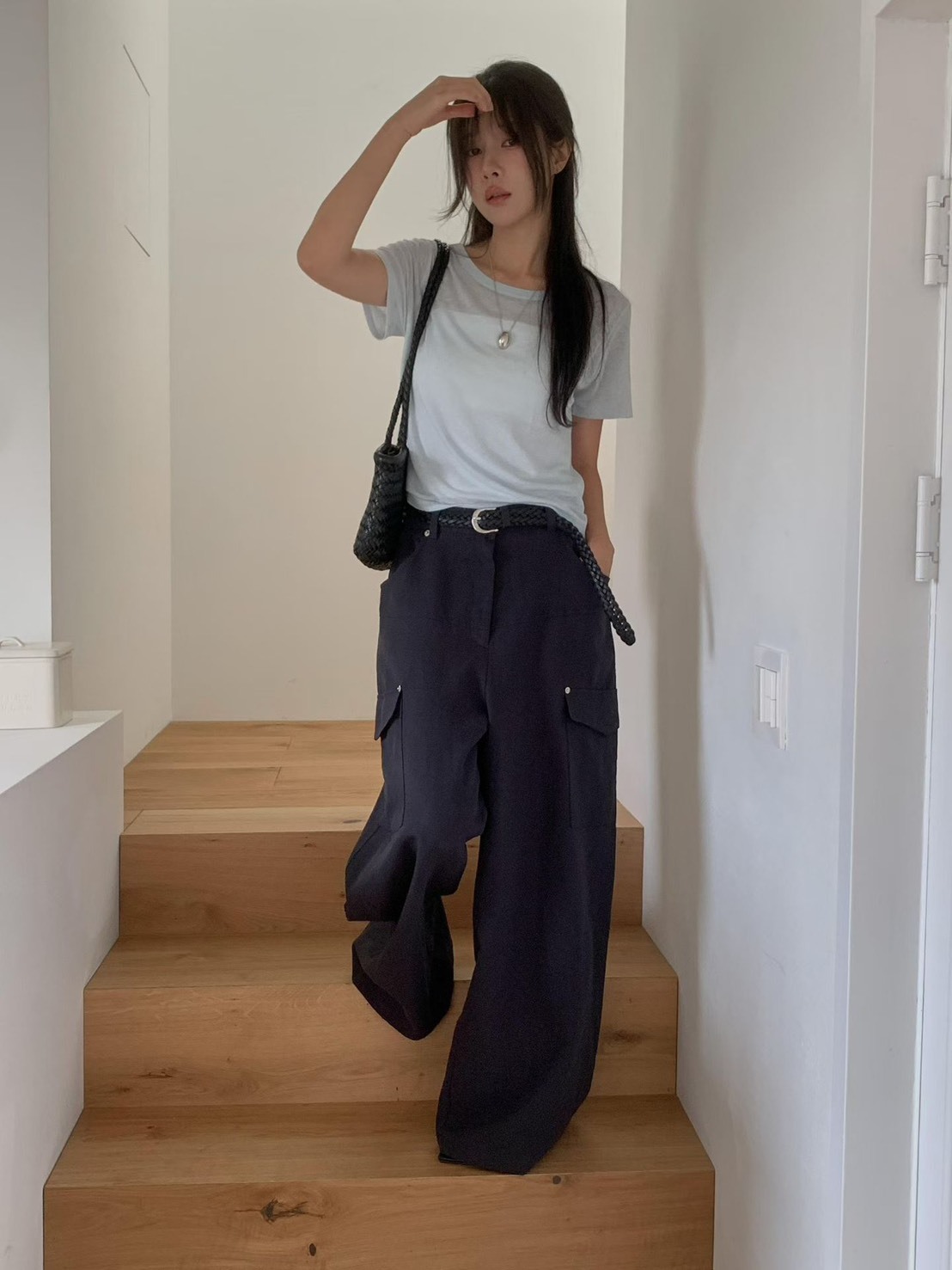 鬆緊蓋袋休閒褲