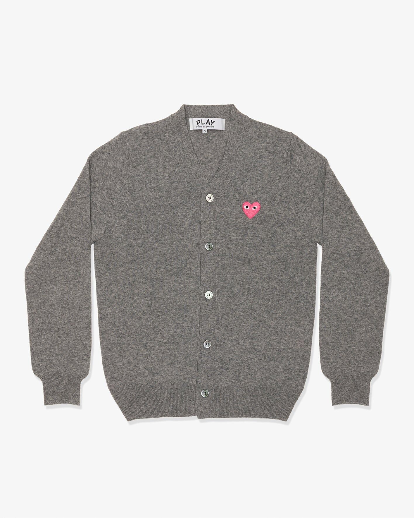 PLAY CDG Polyester V領 粉紅愛心繡標Top Worsted Yarn Lambswool Jersey V-neck Cardigan with Pink Emblem