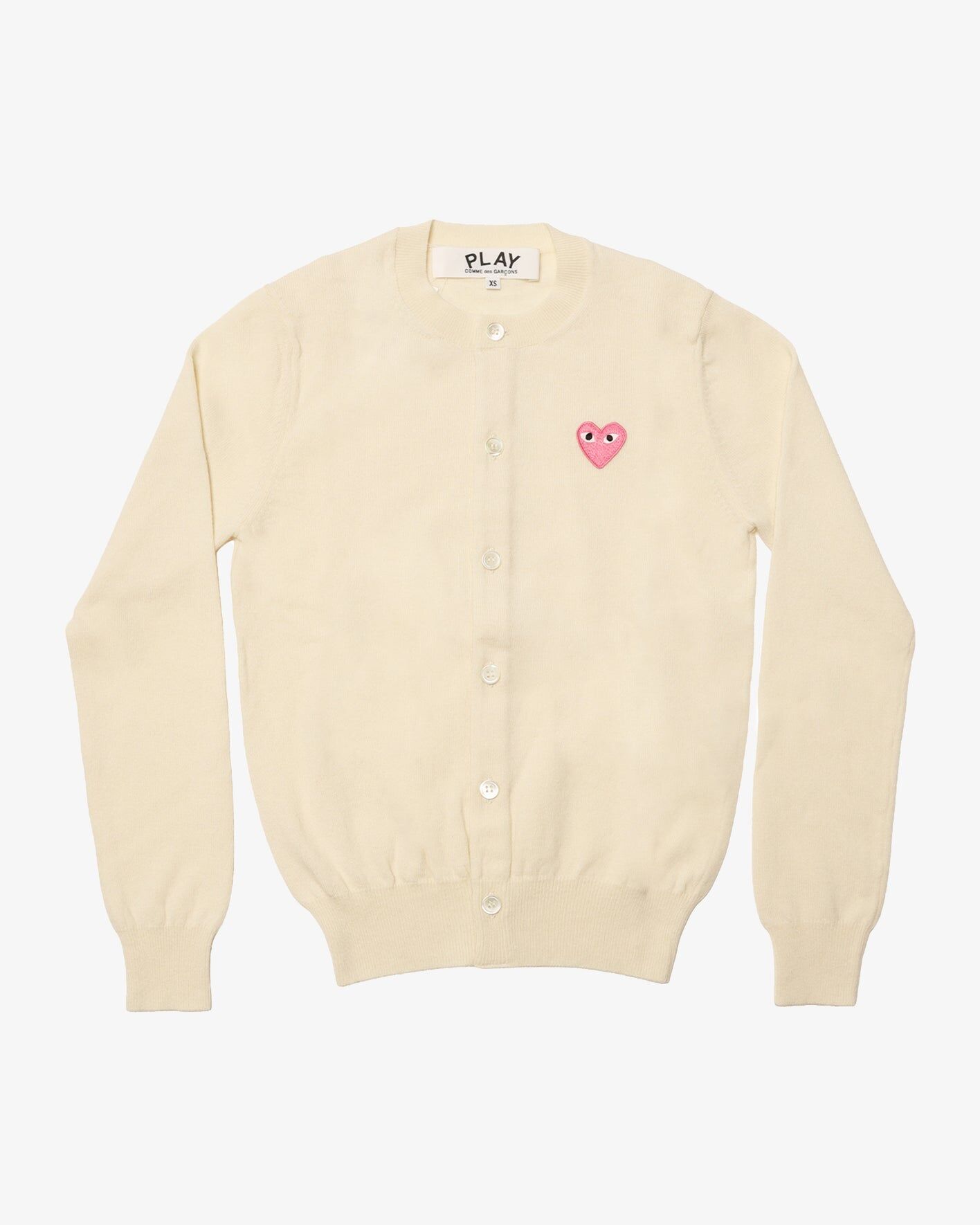 PLAY CDG Polyester 圓領 粉紅愛心繡標Top Worsted Yarn Lambswool Jersey Round Neck Cardigan with Pink Emblem