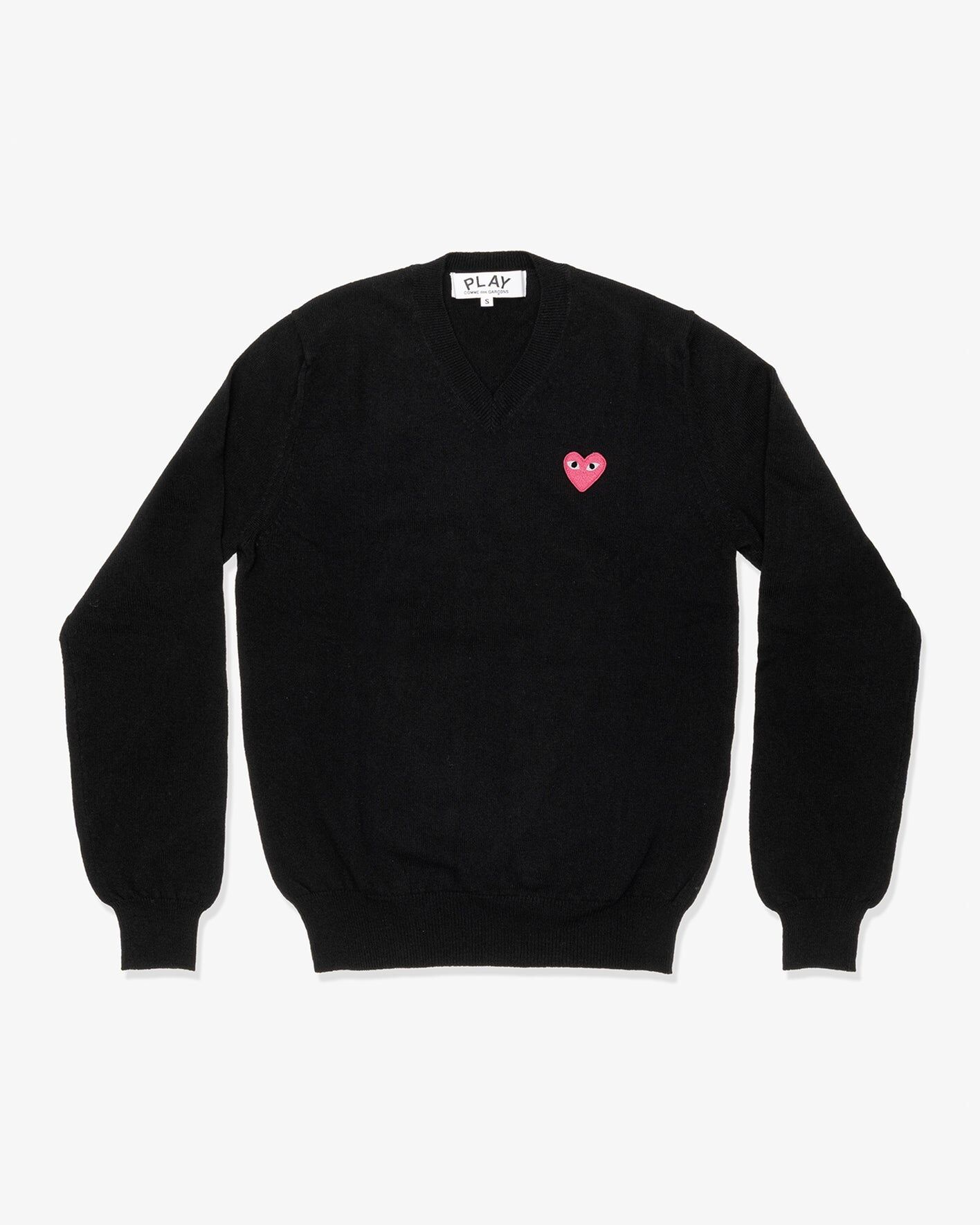 PLAY CDG Polyester V領毛衣  粉紅愛心繡標Top Worsted Yarn Lambswool Jersey Round Neck Cardigan with Pink Emblem