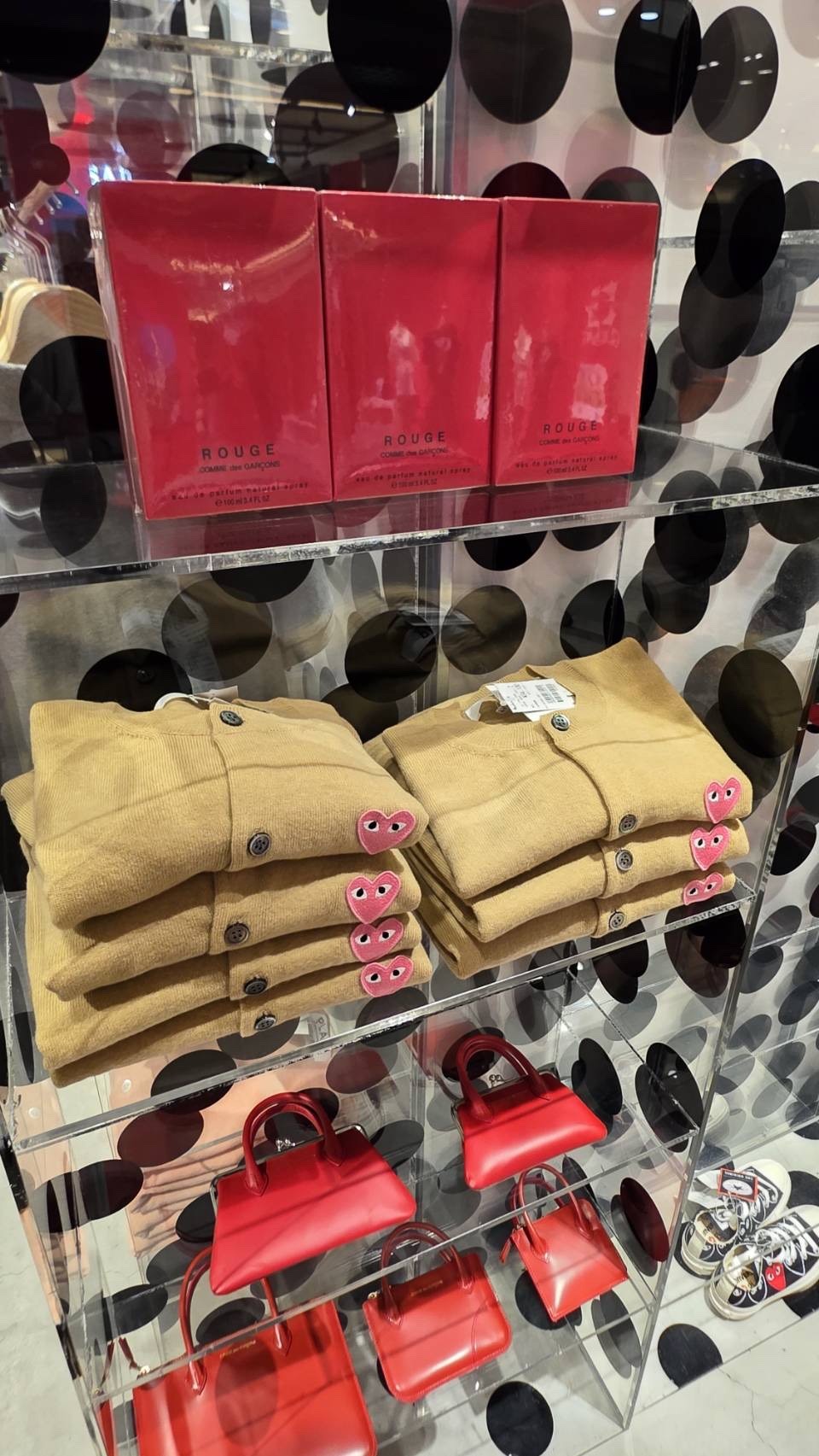 PLAY CDG Polyester 圓領 粉紅愛心繡標Top Worsted Yarn Lambswool Jersey Round Neck Cardigan with Pink Emblem