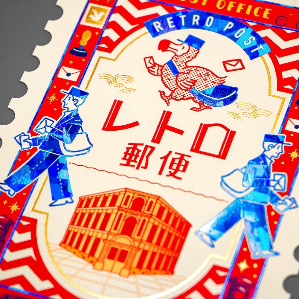 ob1toy_渡渡鳥郵差 復古郵票 燙金明信片｜日本ROKKAKU