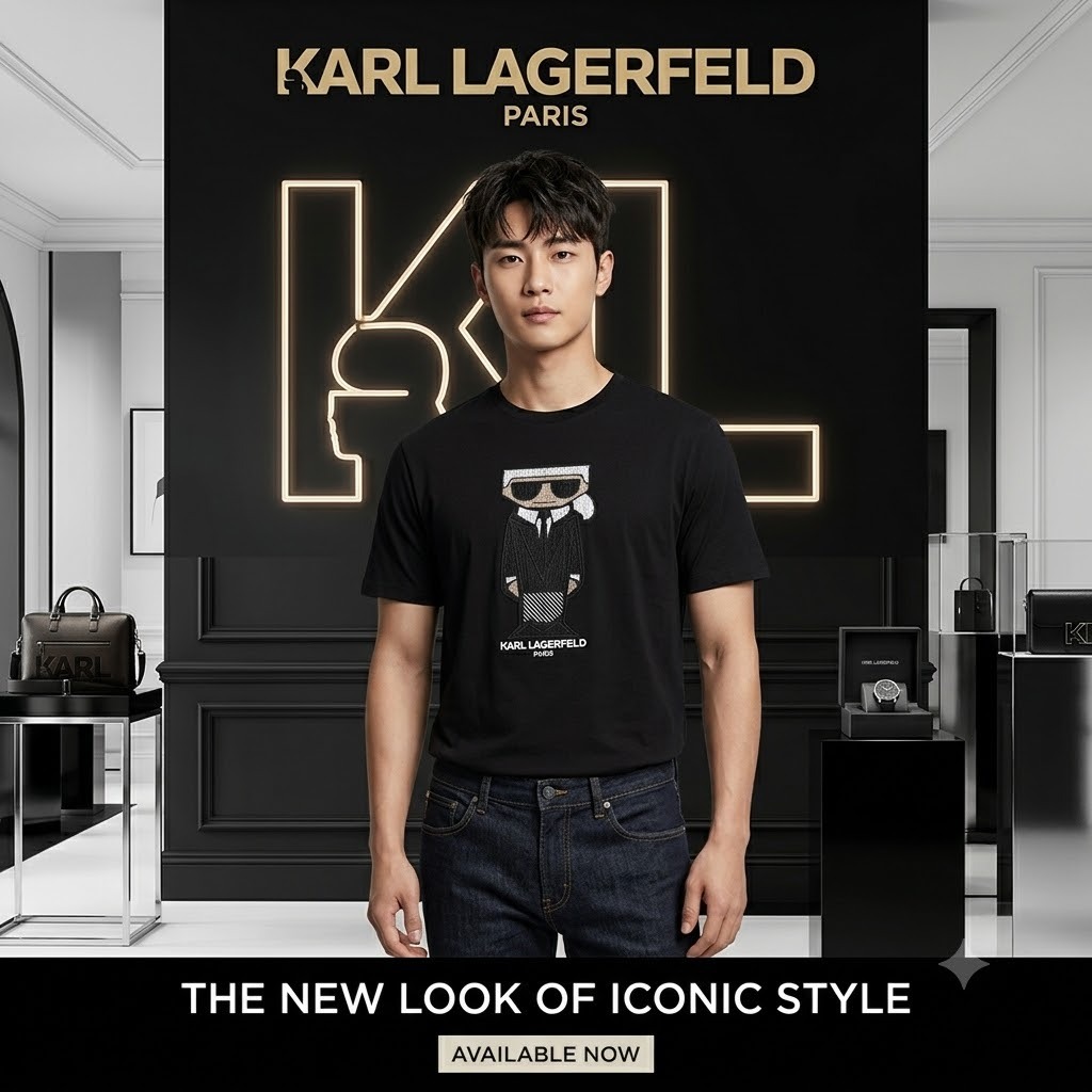 【預購】KARL LAGERFELD PARIS H0707333 男裝老佛爺短袖上衣 (黑色)