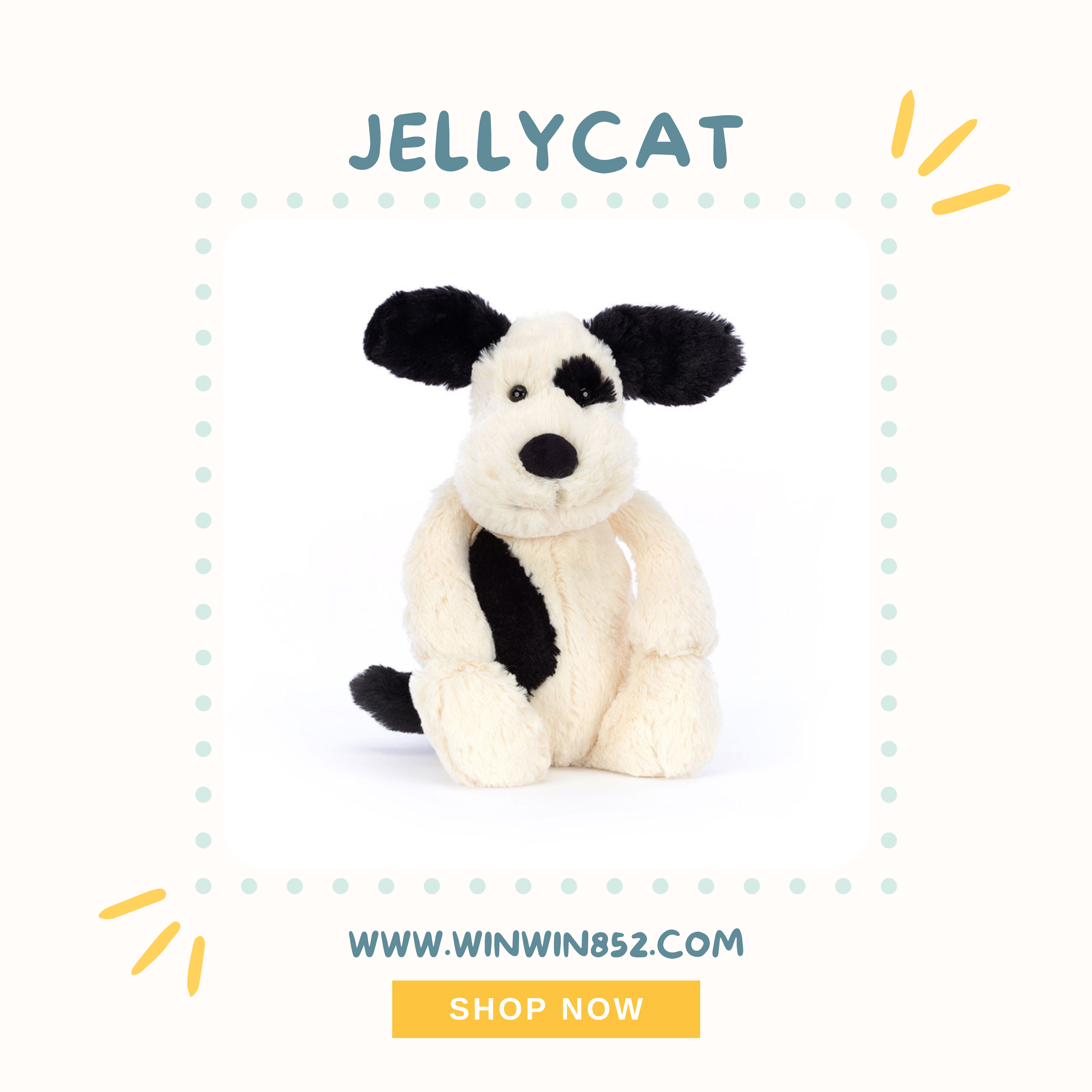 Jellycat Bashful Black & Cream Puppy