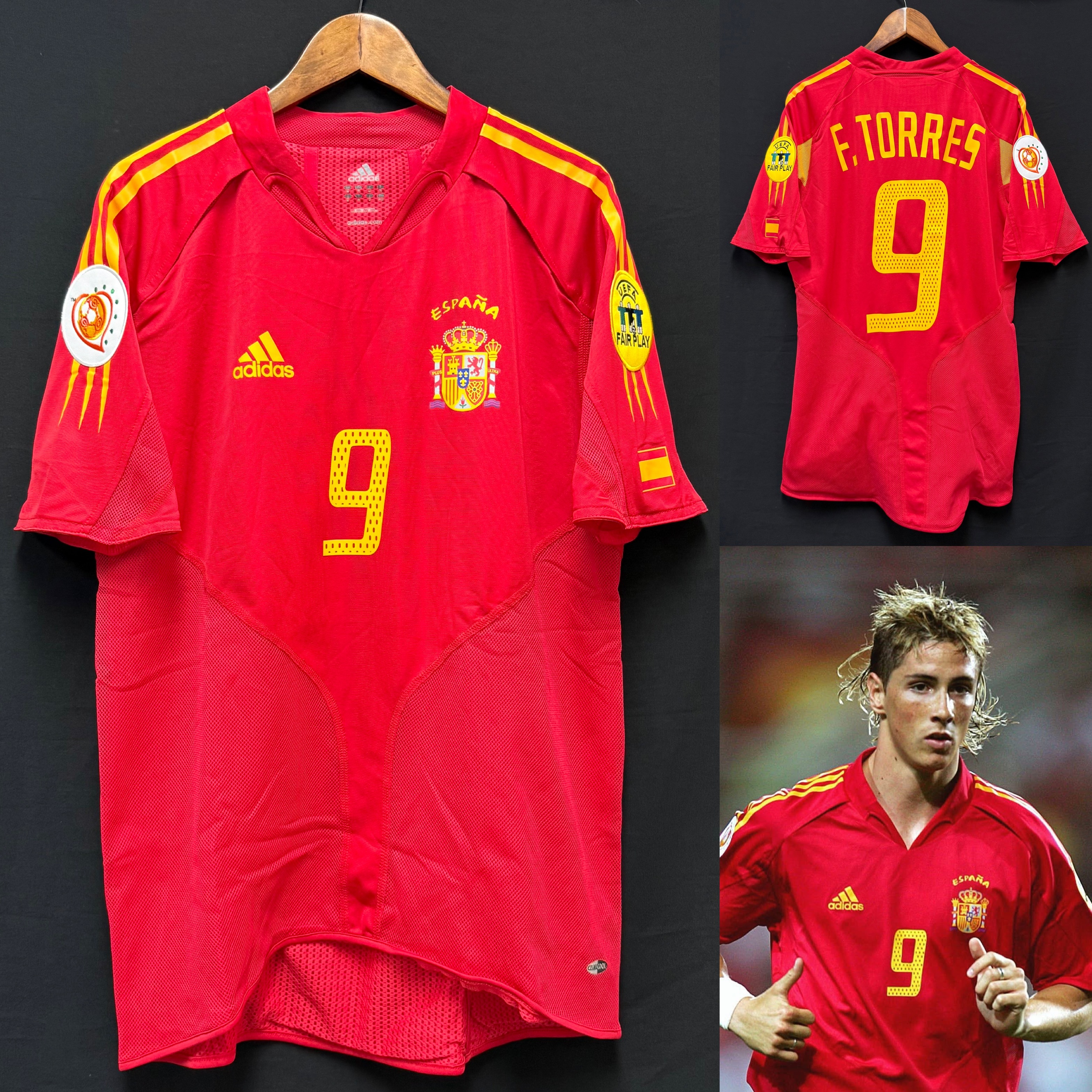 Spain 2004 UEFA Euro Adidas Home Authentic Player Shirt #9 F TORRES