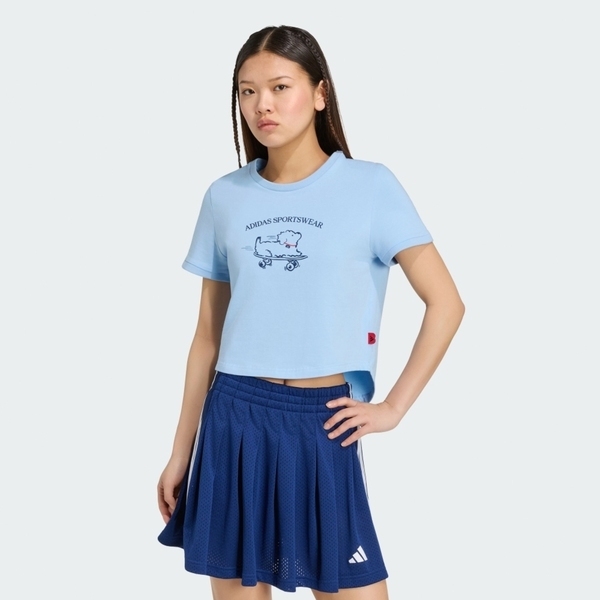 Adidas 愛迪達 Animal Pop T 2 KT2774 女 T恤 運動上衣 休閒短袖 水藍 亞版 短版