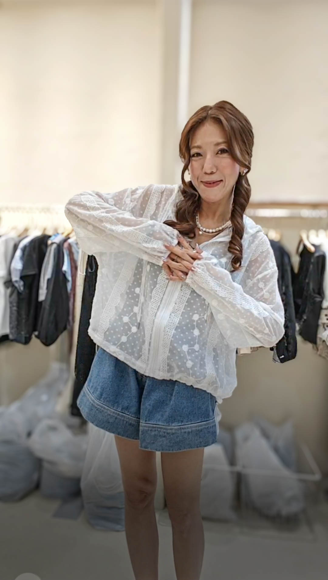 💍K1416  ▶️透膚蕾絲連帽外套 👉B:130cm L:50cm