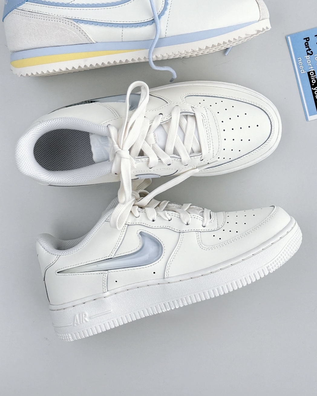 Nike Air Force 1 GS 淺藍白 立體 果凍勾 透明 女鞋