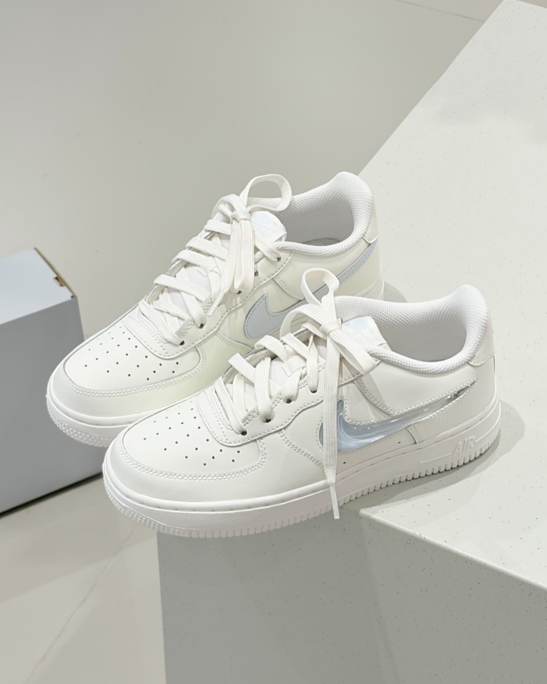 Nike Air Force 1 GS 淺藍白 立體 果凍勾 透明 女鞋