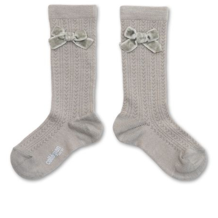 (預購) COLLEGIEN 蝴蝶結羊毛長襪 Isaure - 105 Gris Perle 珍珠灰