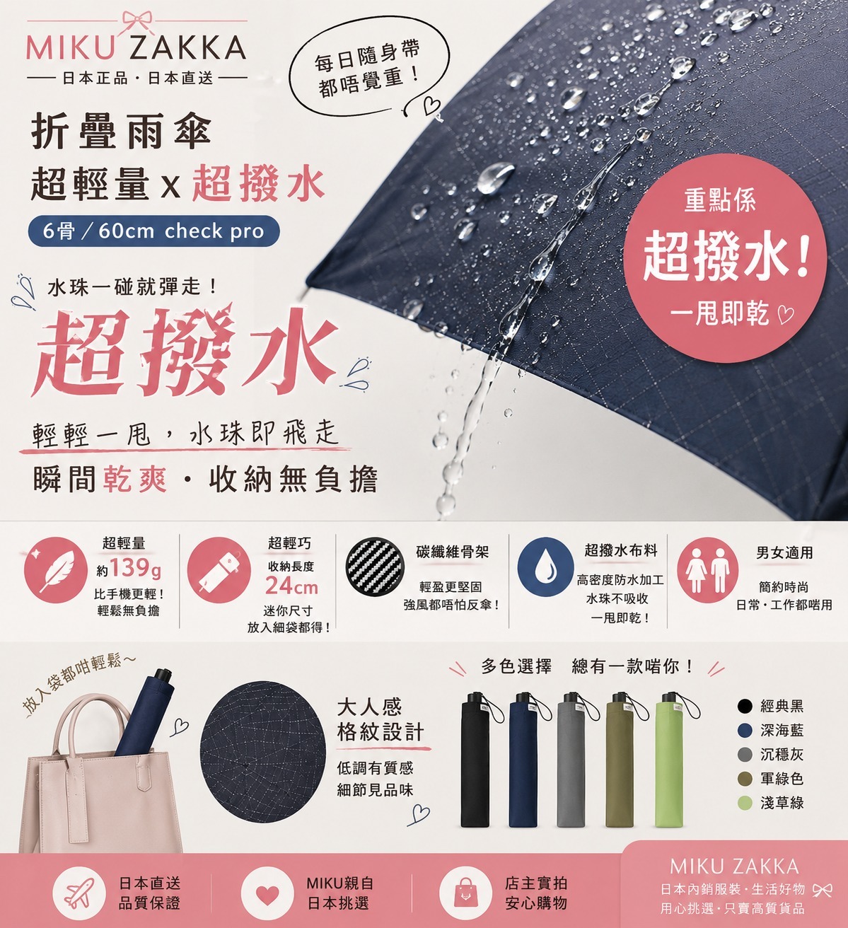 ☔️ 日本預訂 KIZAWA 超撥水超輕摺疊雨傘｜預訂 60CM
