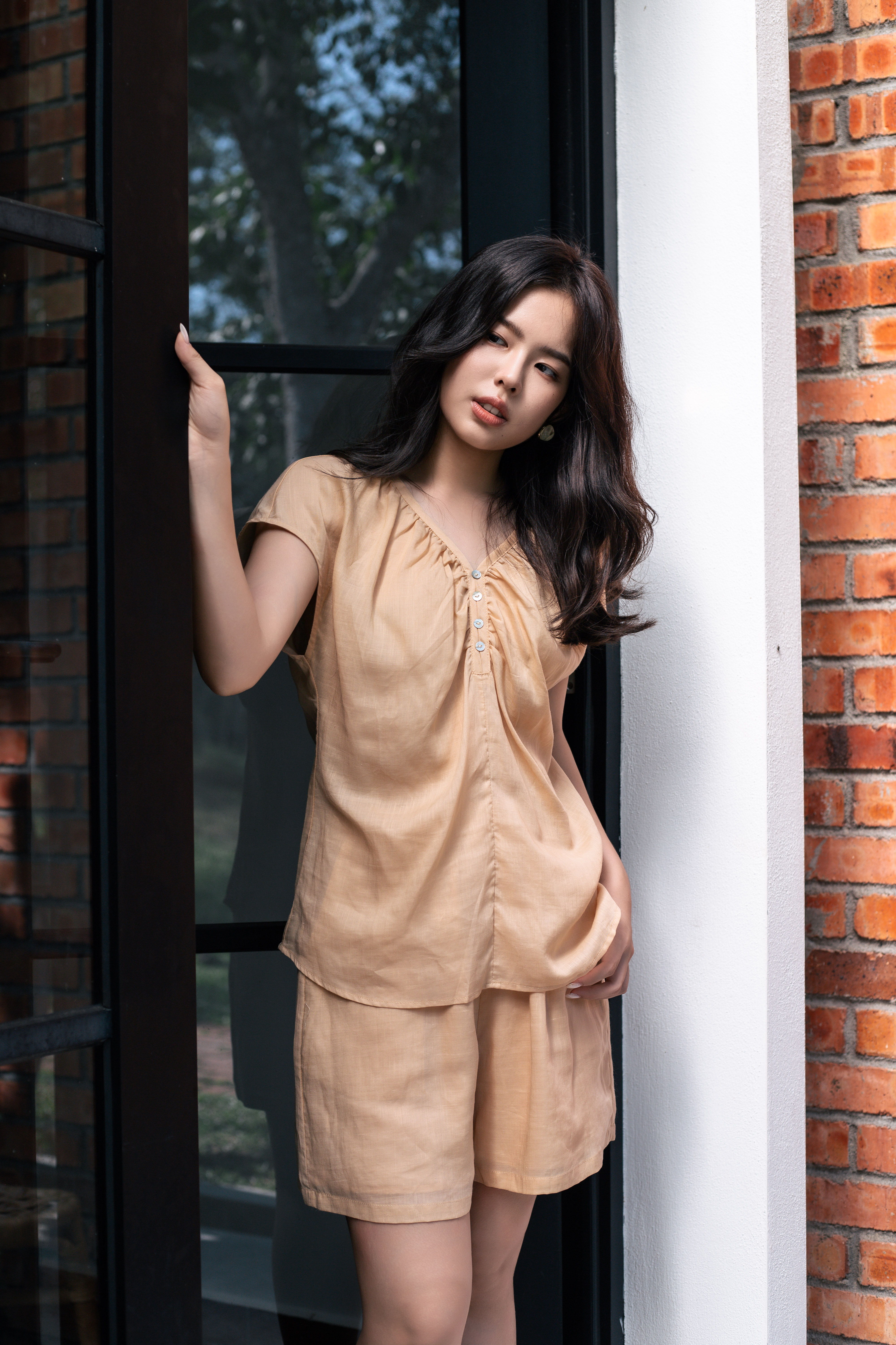 Zinnia Gathered Linen Setwear Khaki -2820SSKHA