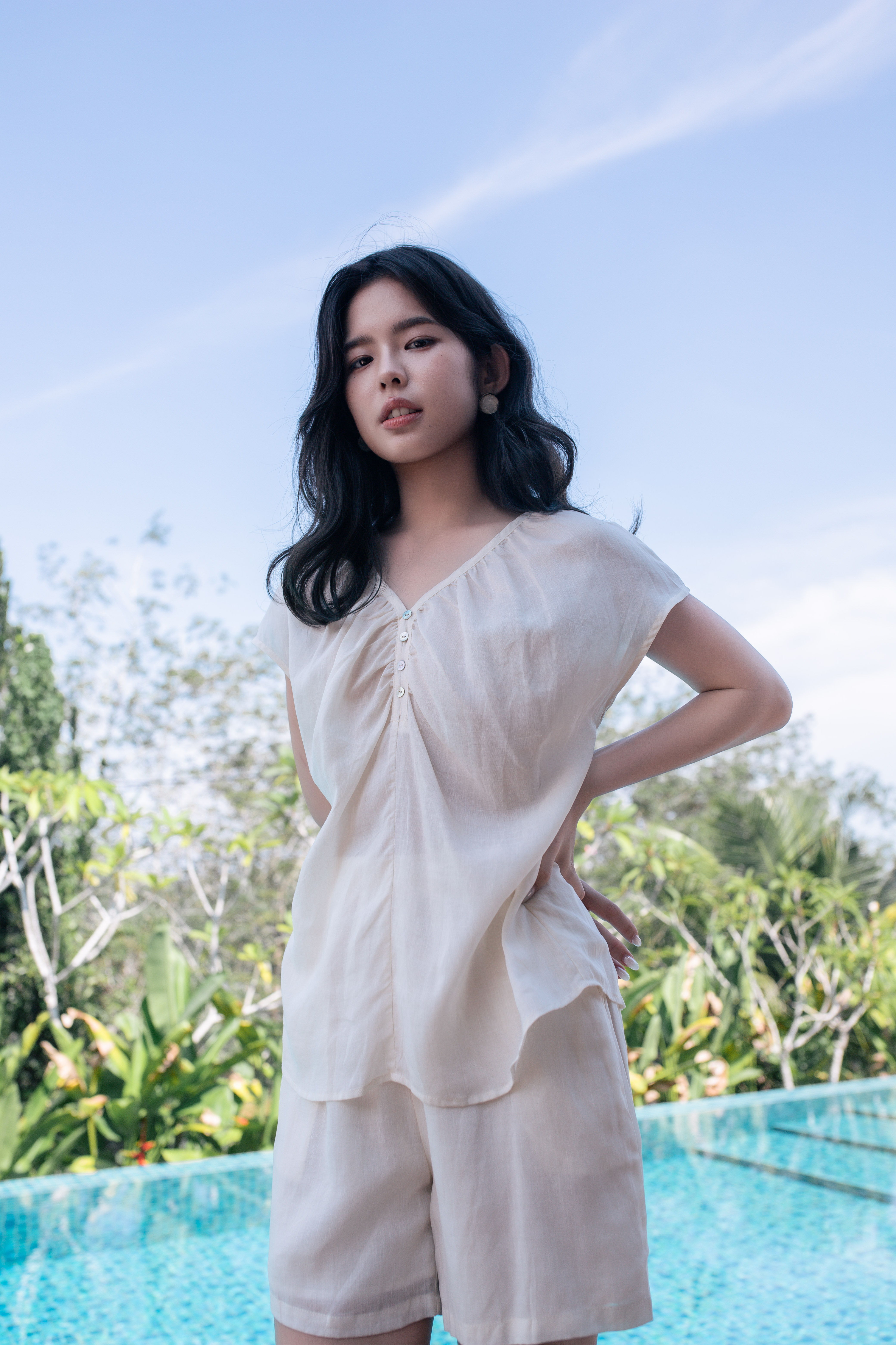 Zinnia Gathered Linen Setwear Beige -2820SSBEI