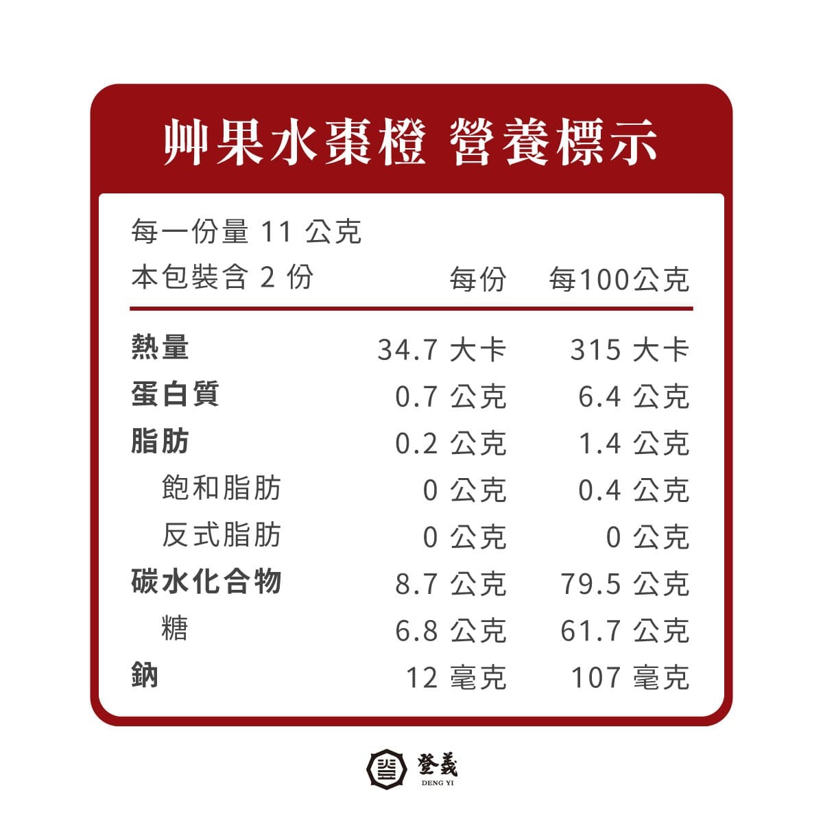 登義棗橙艸果水營養標示