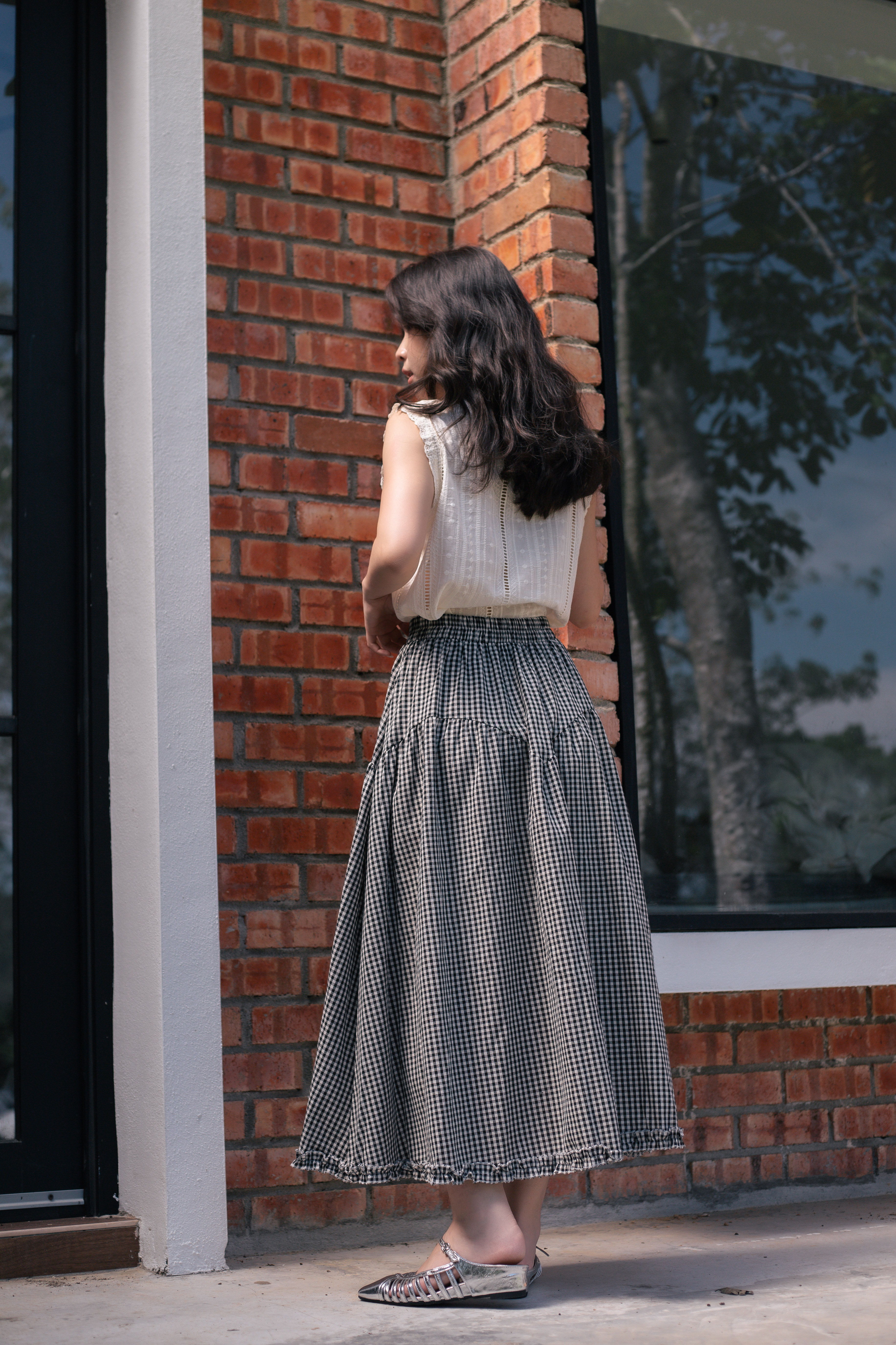 Monki Checkered Skirt White - 2823SKWHI