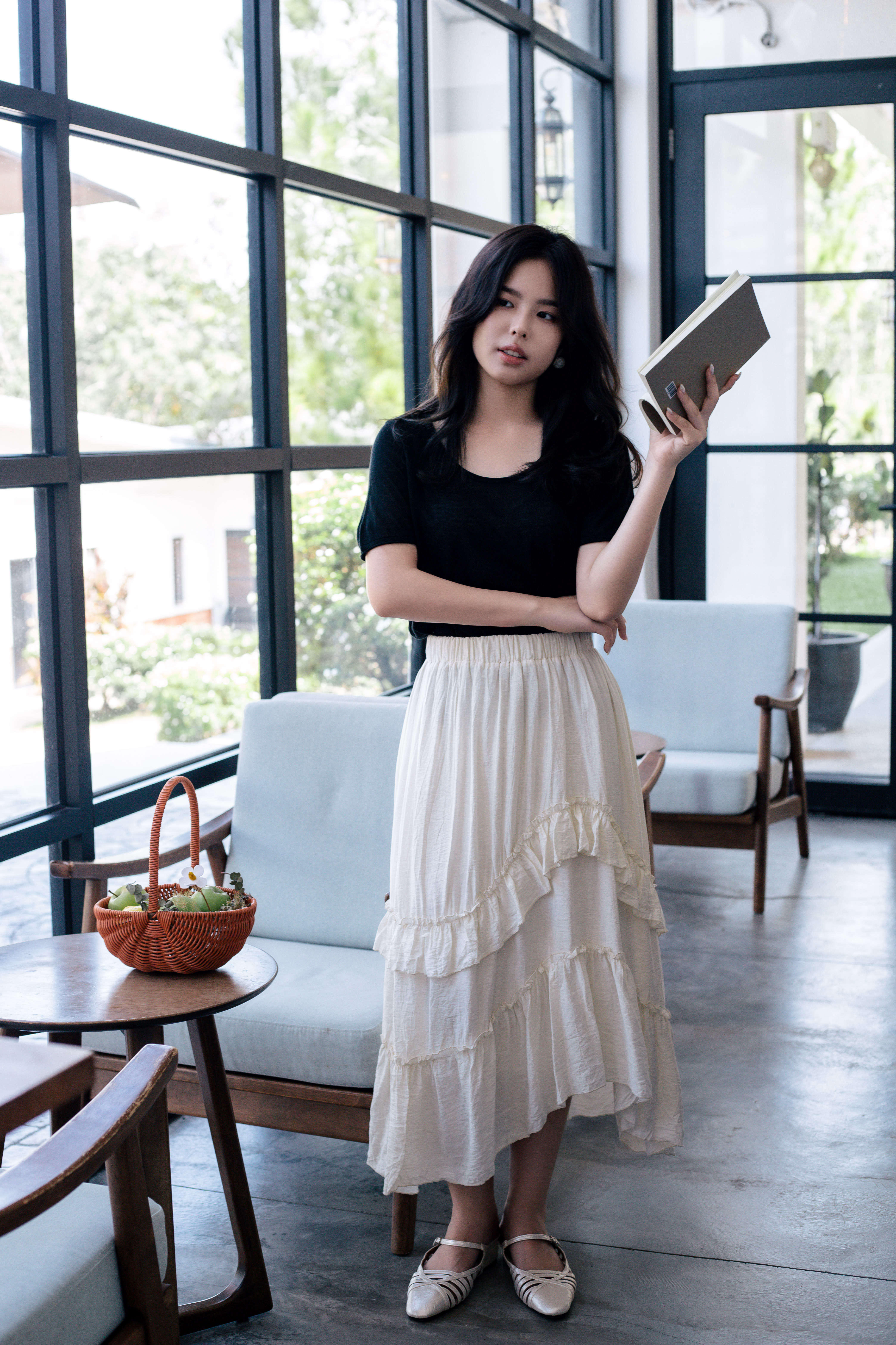 Klyne Asymmetrical Ruffle Skirt Beige - 2819SKBEI
