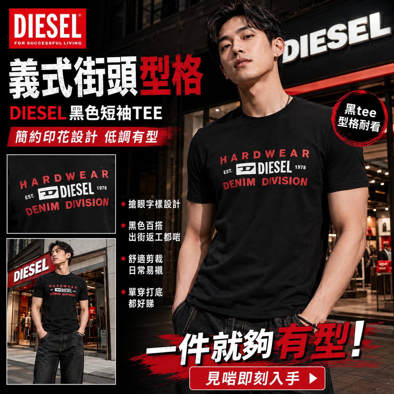 【預購】DIESEL H070751 T-Diegos K32 短袖上衣 (黑色)