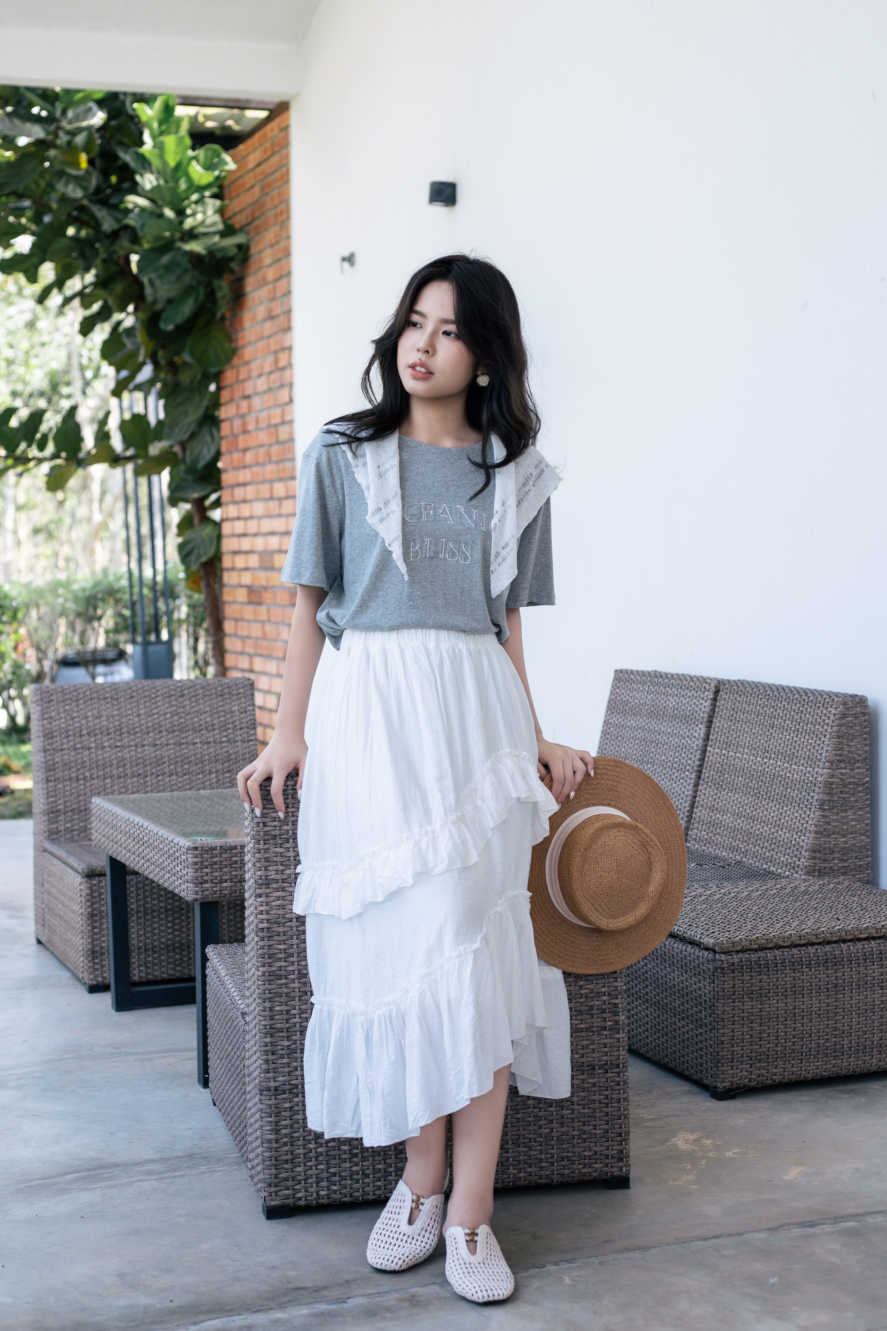 Klyne Asymmetrical Ruffle Skirt White - 2819SKWHI