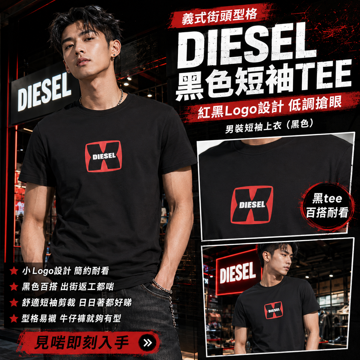 【預購】DIESEL H070749 Maglietta 男裝短袖上衣 (黑色)