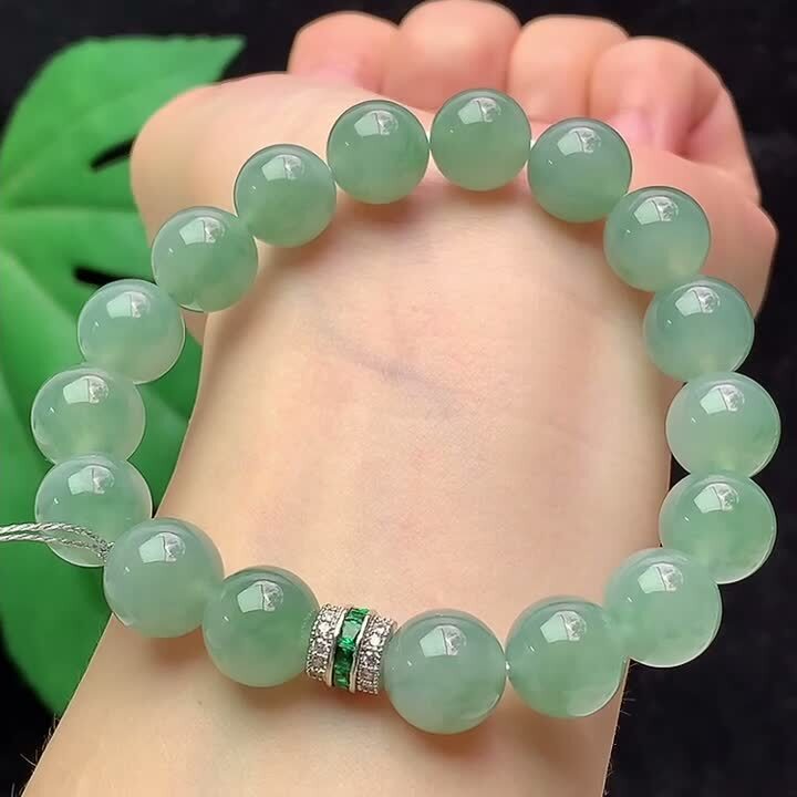 翡翠冰種飄花手串 (11.1mm直徑),天然翡翠A玉, 緬甸玉, Jade, Jadeite